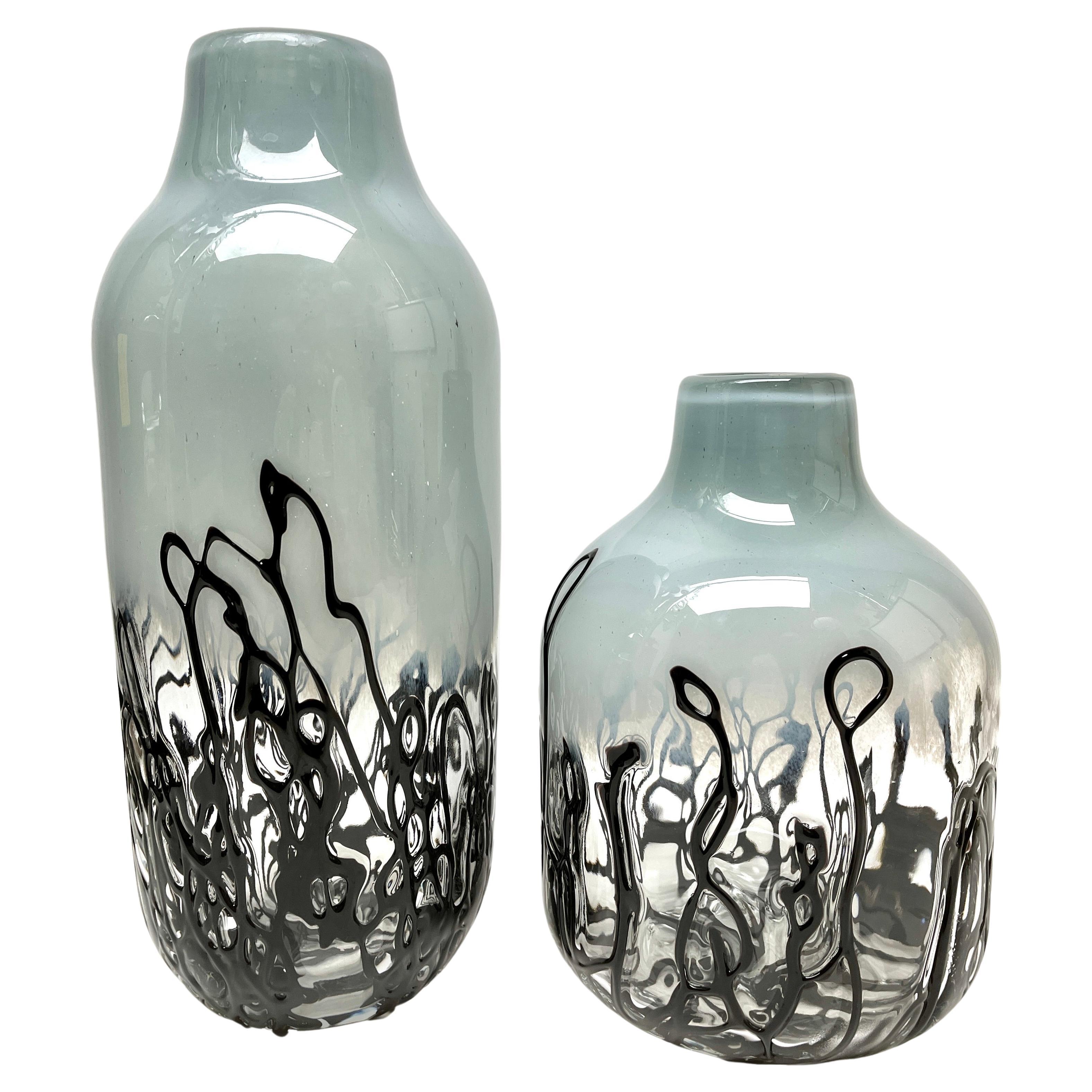 Murano-Vasen-Set, handgefertigt mit gemelzenen Fäden, 1960er Jahre