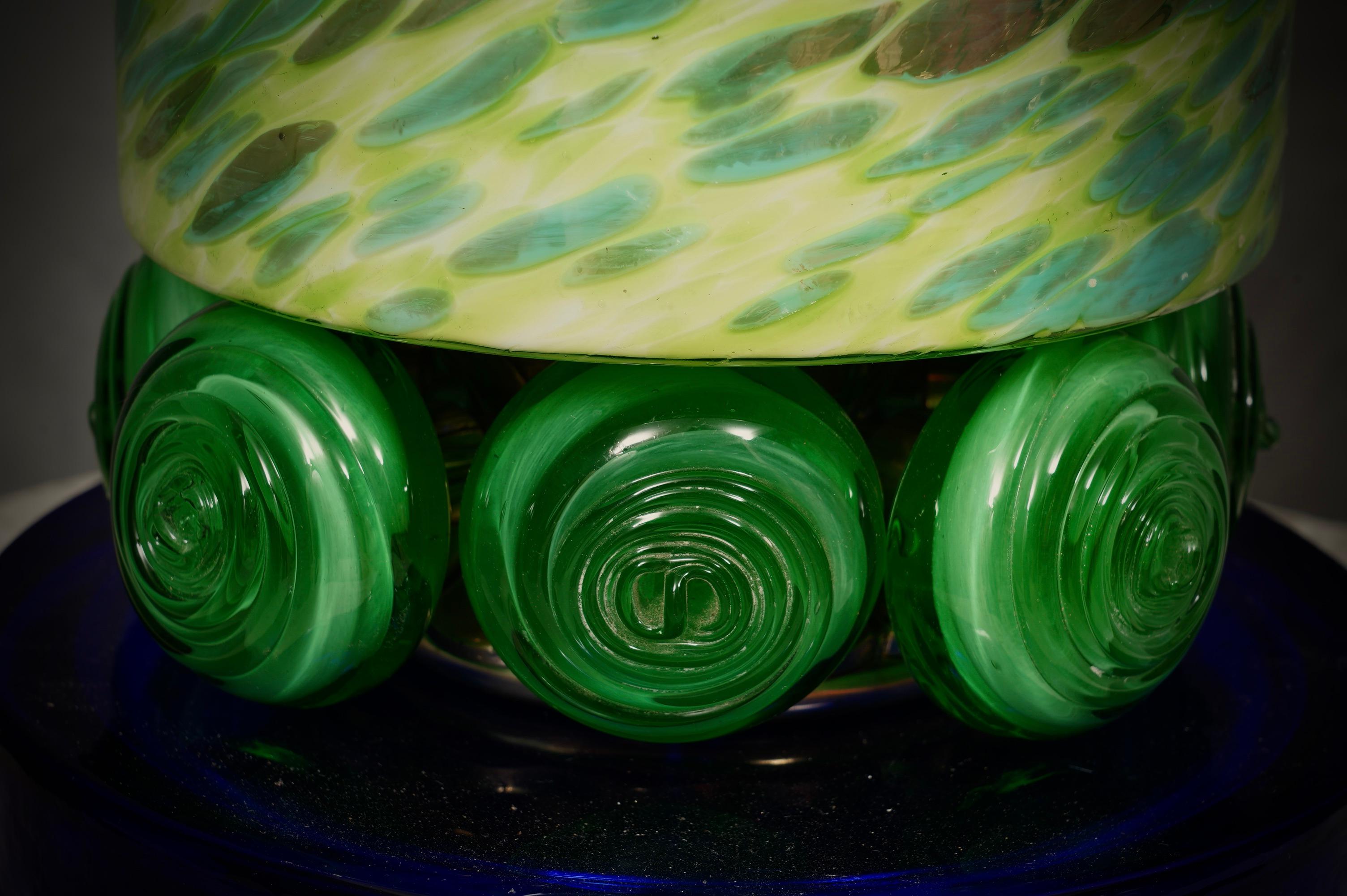 Lampe de bureau en verre de Murano à abat-jour vert et bleu, 1980 en vente 2
