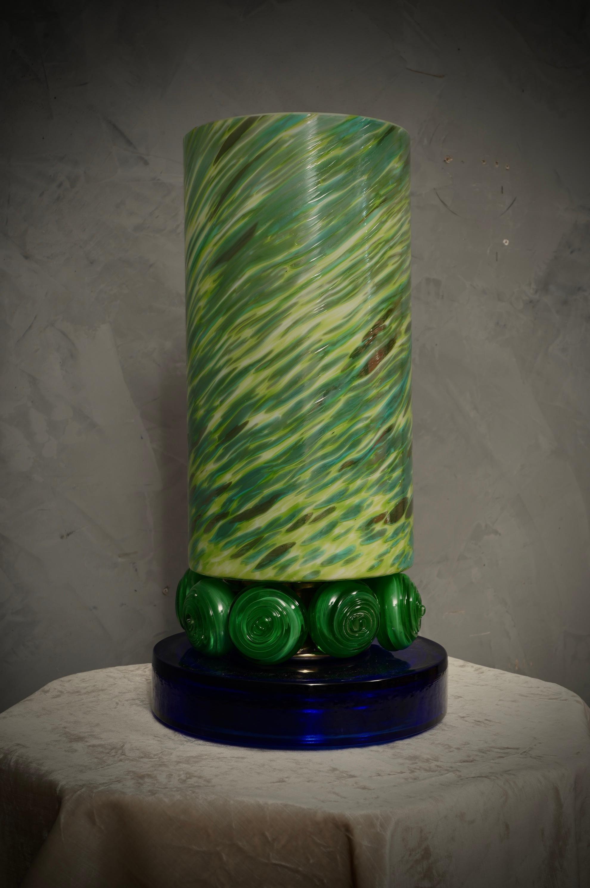 Verre de Murano Lampe de bureau en verre de Murano à abat-jour vert et bleu, 1980 en vente