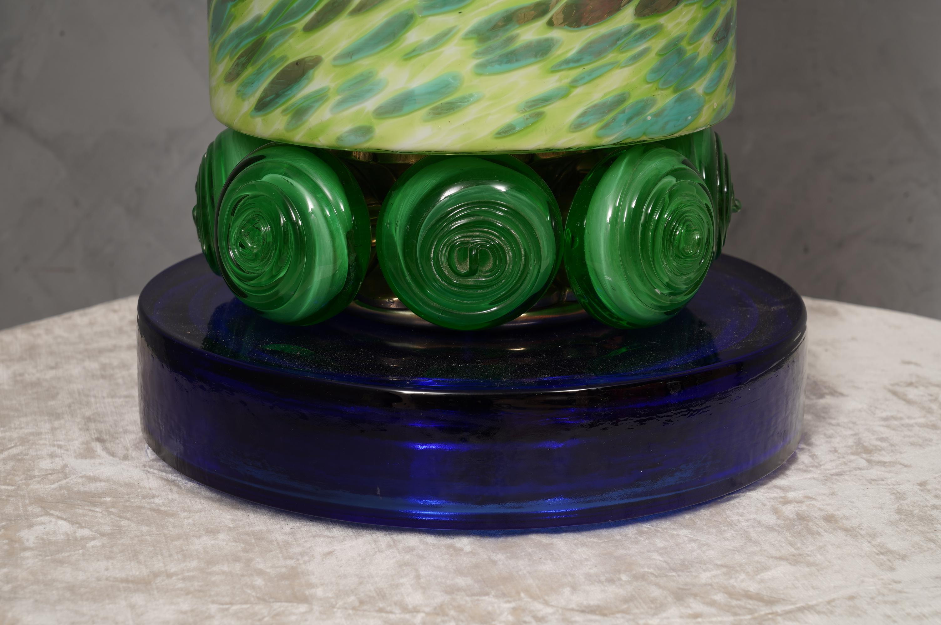 Murano Glass Murano Shades of Green and blu Glass Table Lamp, 1980 For Sale