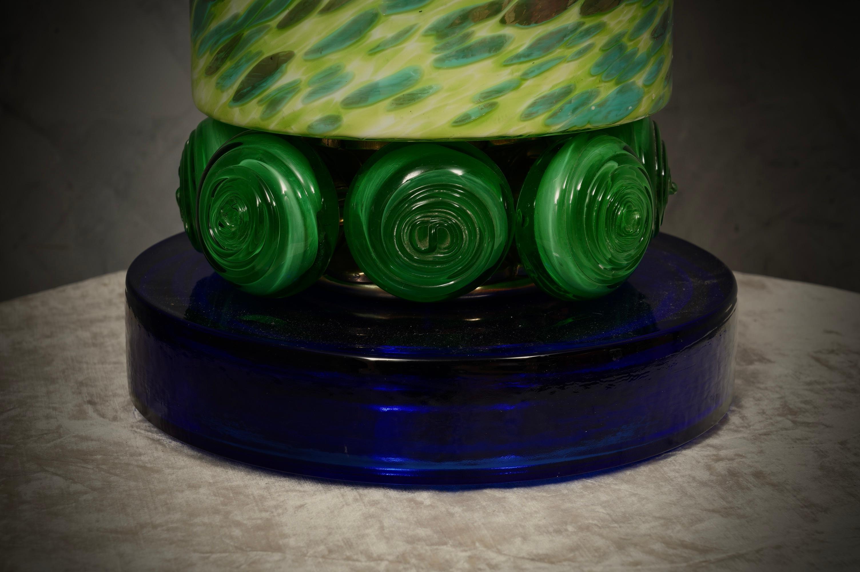 Fin du 20e siècle Lampe de bureau en verre de Murano à abat-jour vert et bleu, 1980 en vente