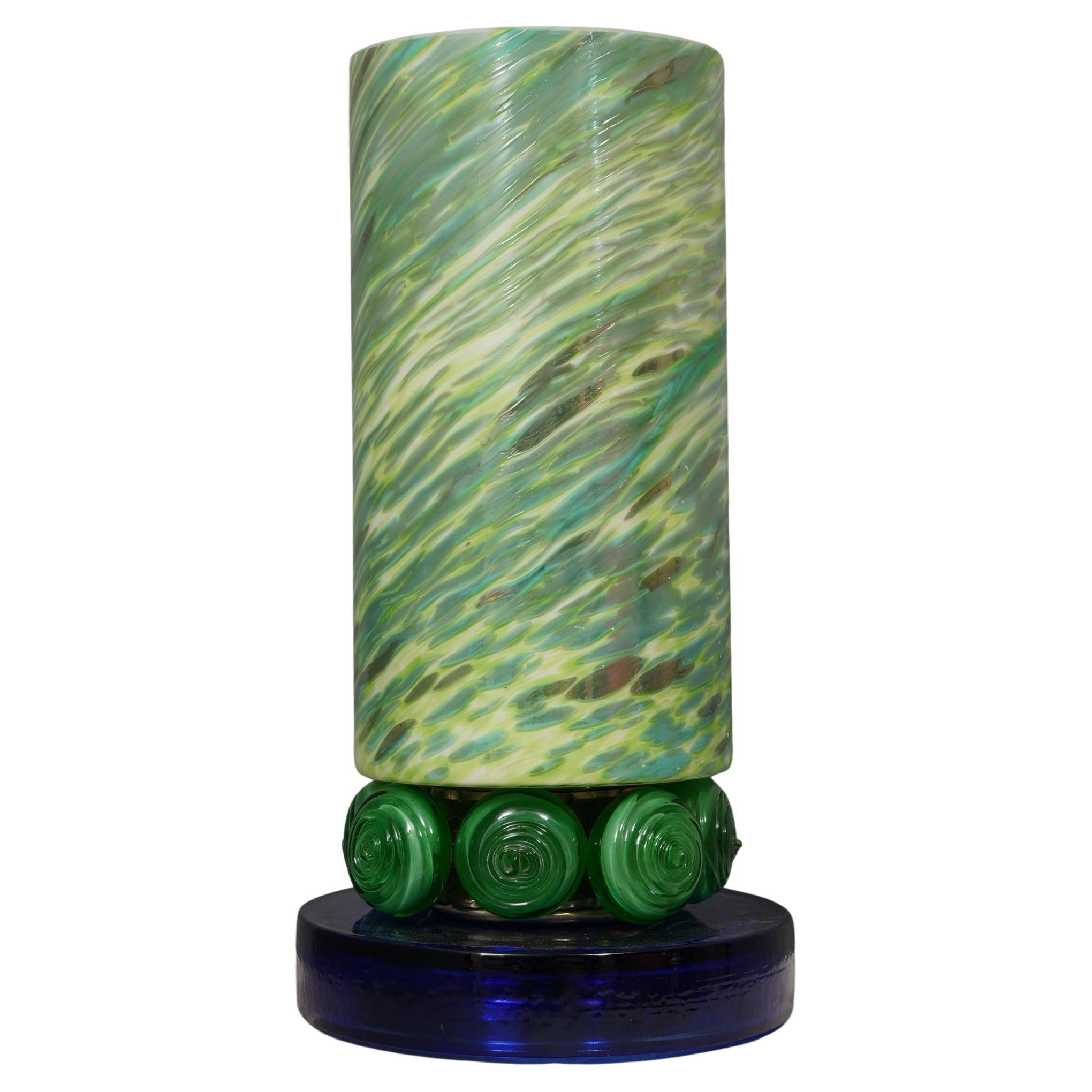 Murano Shades of Green and blu Glass Table Lamp, 1980 For Sale