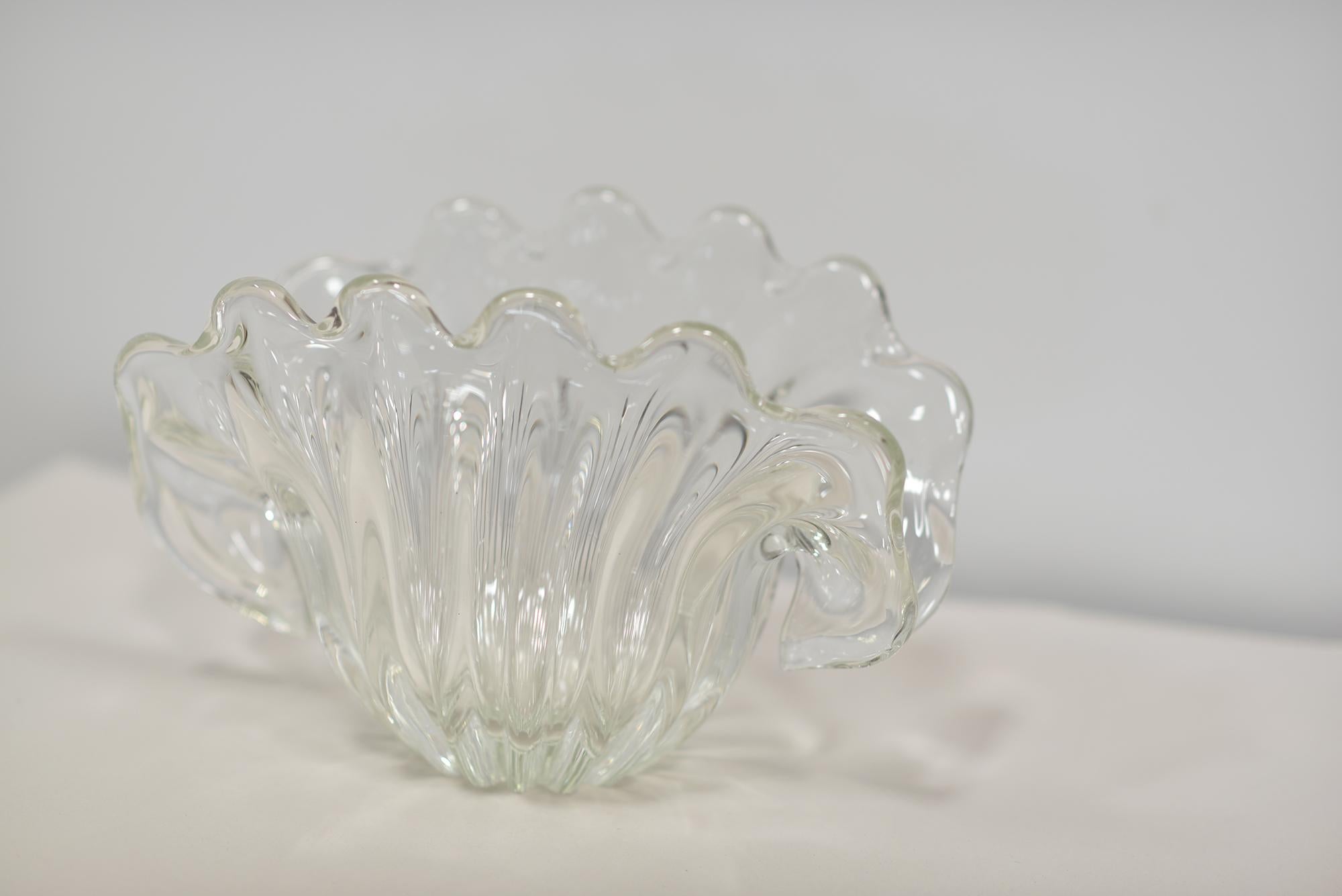 Murano Glass Hand Sculpted Shell Shape MURANO Glass Bowl  For Sale