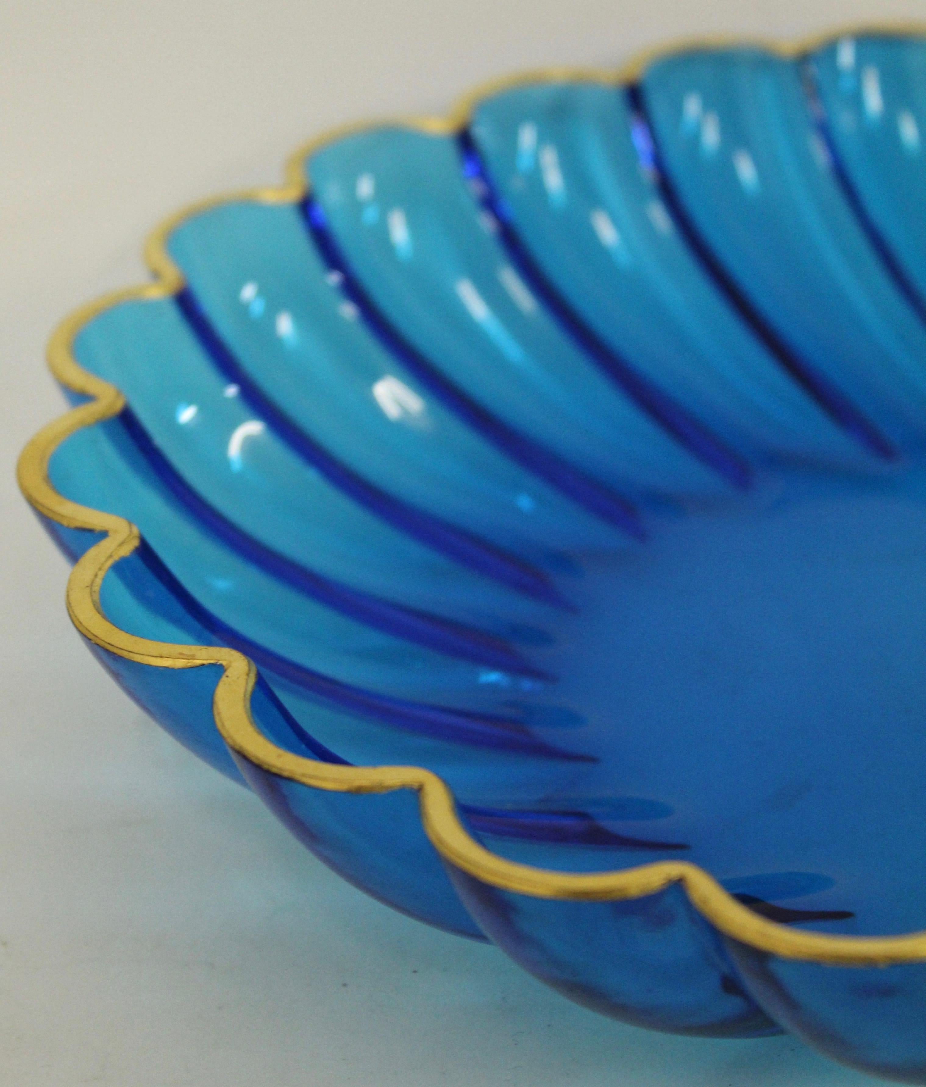 Italian Murano Shell Shaped Clear Blue Glass Dish, Italy, 20th Century For Sale