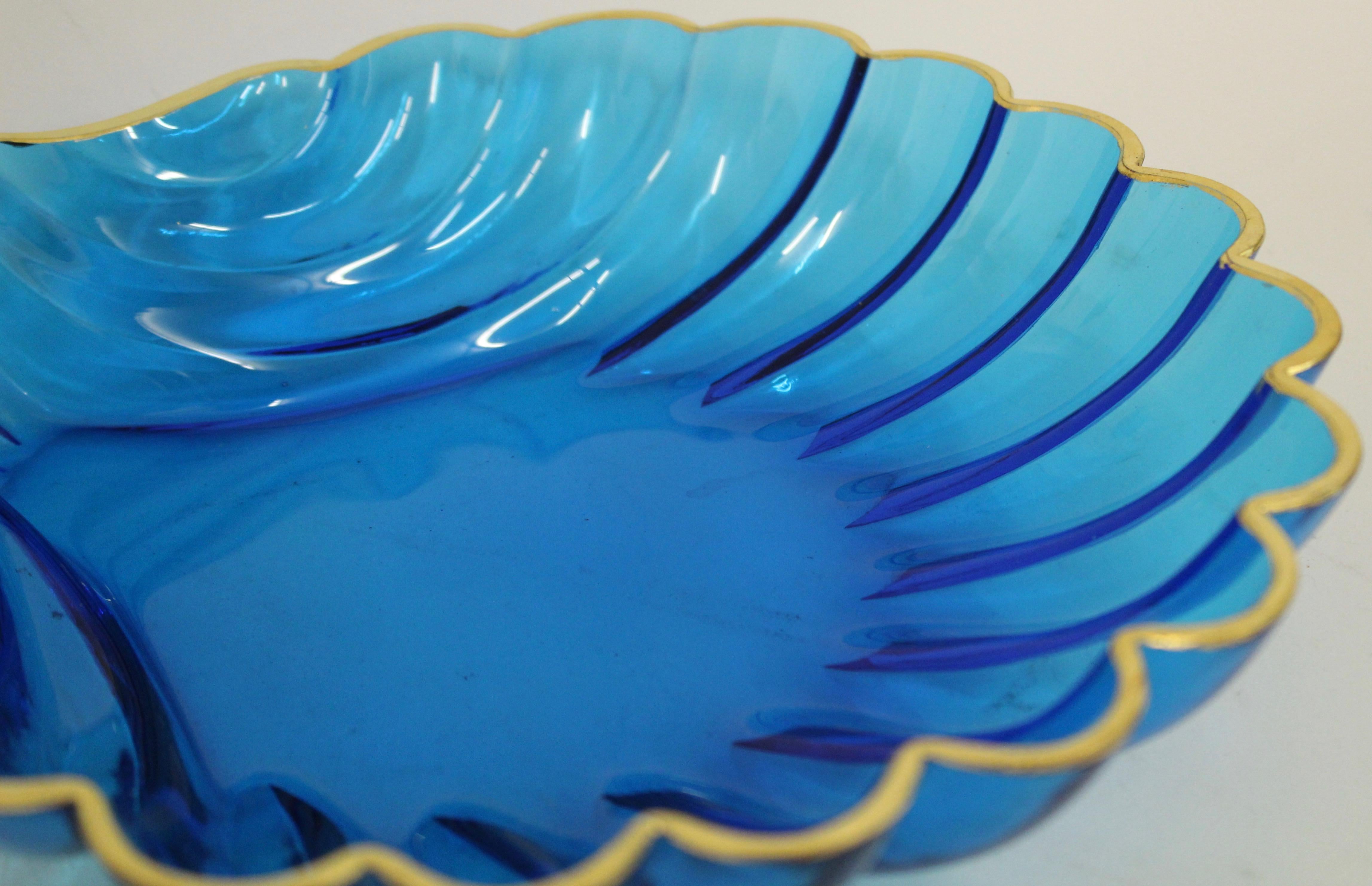 Murano Shell Shaped Clear Blue Glass Dish, Italy, 20th Century For Sale 1
