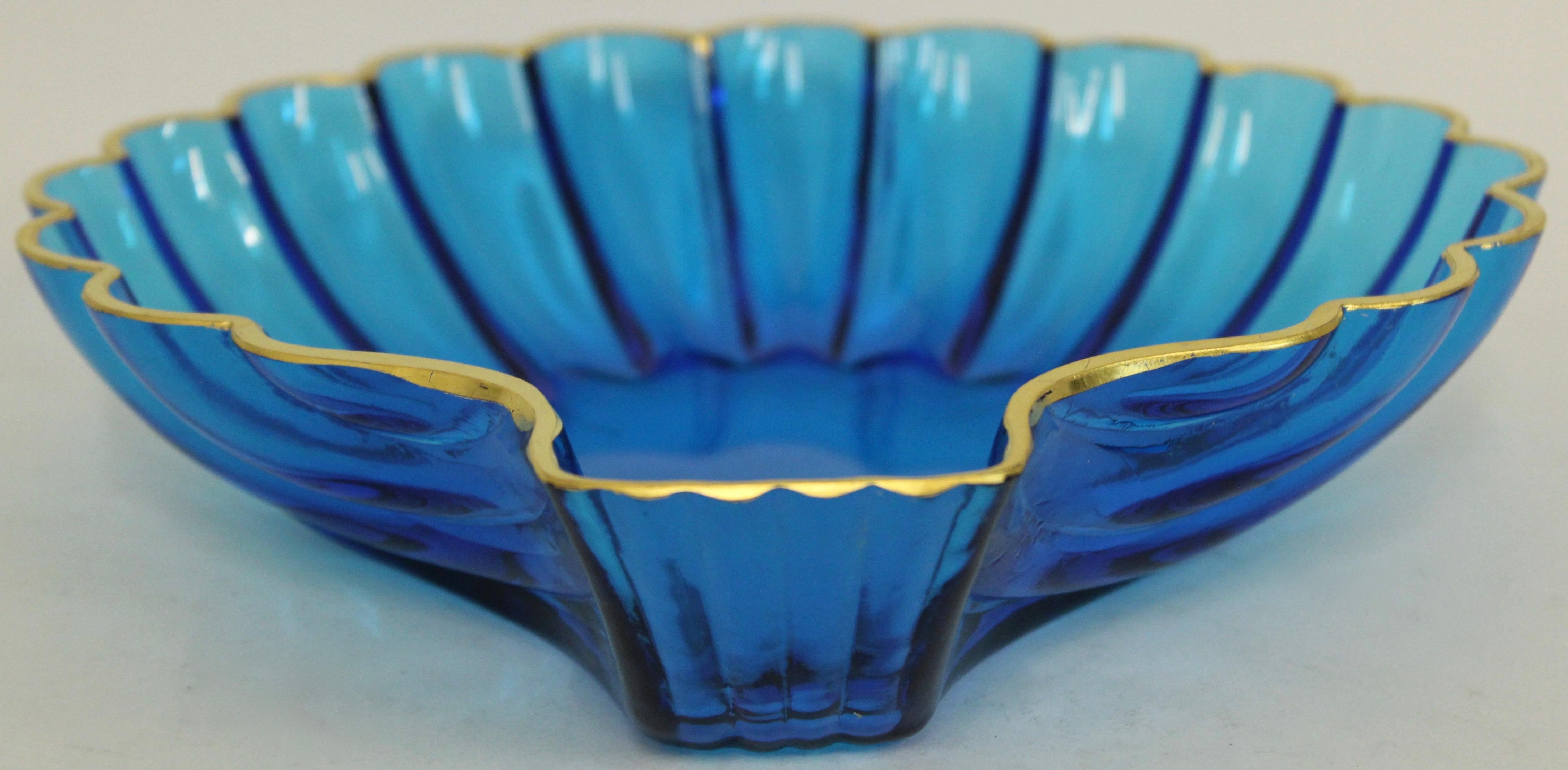 Murano Shell Shaped Clear Blue Glass Dish, Italy, 20th Century For Sale 2