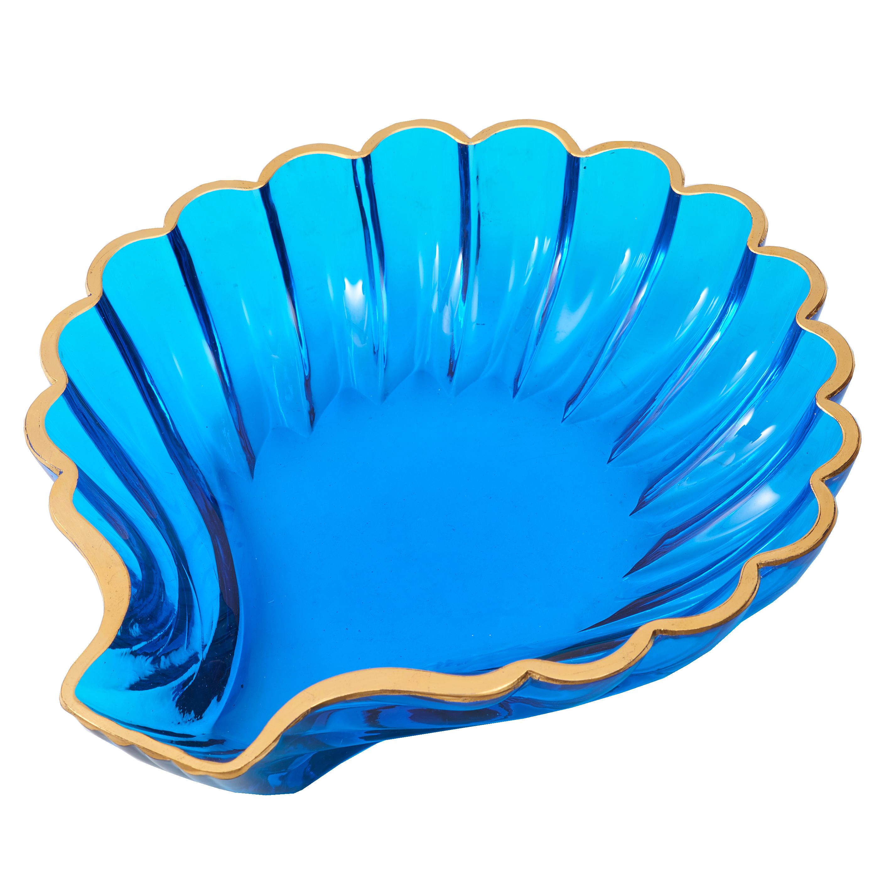 Murano Shell Shaped Clear Blue Glass Dish, Italy, 20th Century For Sale