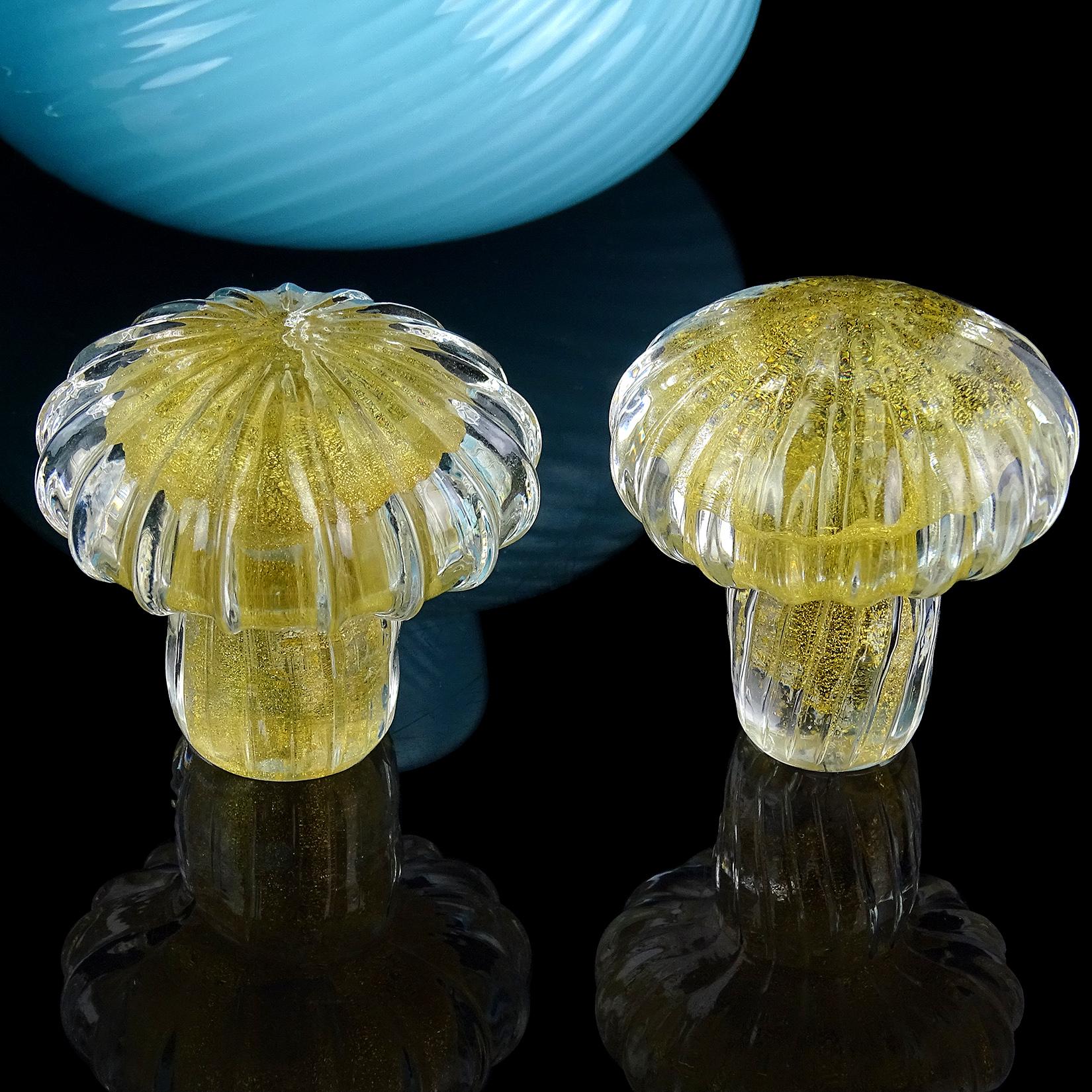 Hand-Crafted Murano Signed 1985 Light Blue Gold Leaf Stopper Italian Art Glass Vanity Bottles For Sale