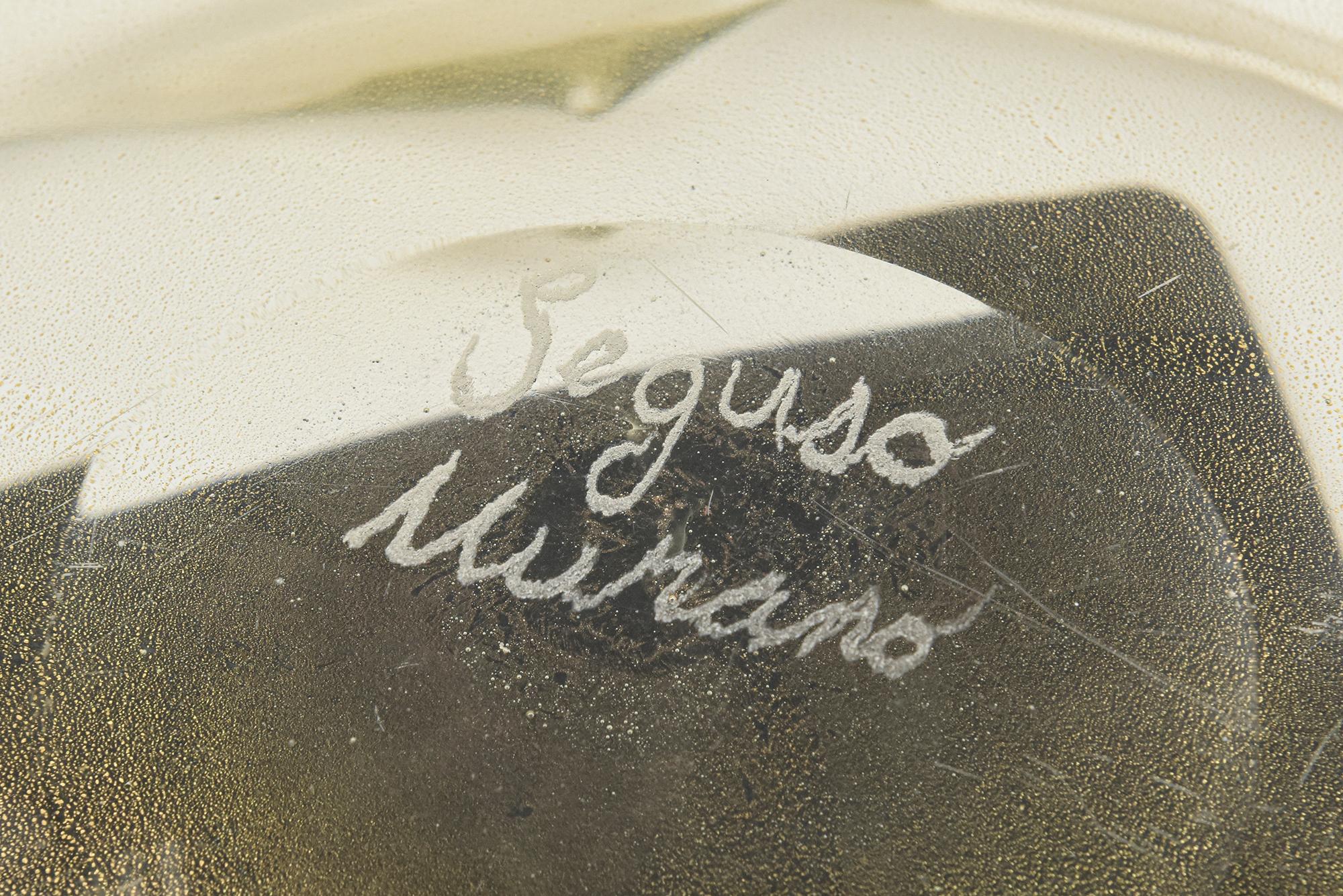 Murano Seguso signierte Goldfarbene Aventuringlasschale Vintage Italienisches Bargeschirr im Angebot 5
