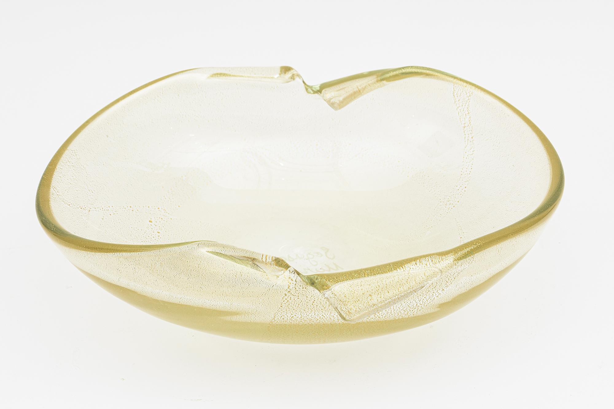 Murano Seguso Signed Gold Aventurine Glass Bowl Vintage Italian Barware For Sale 6