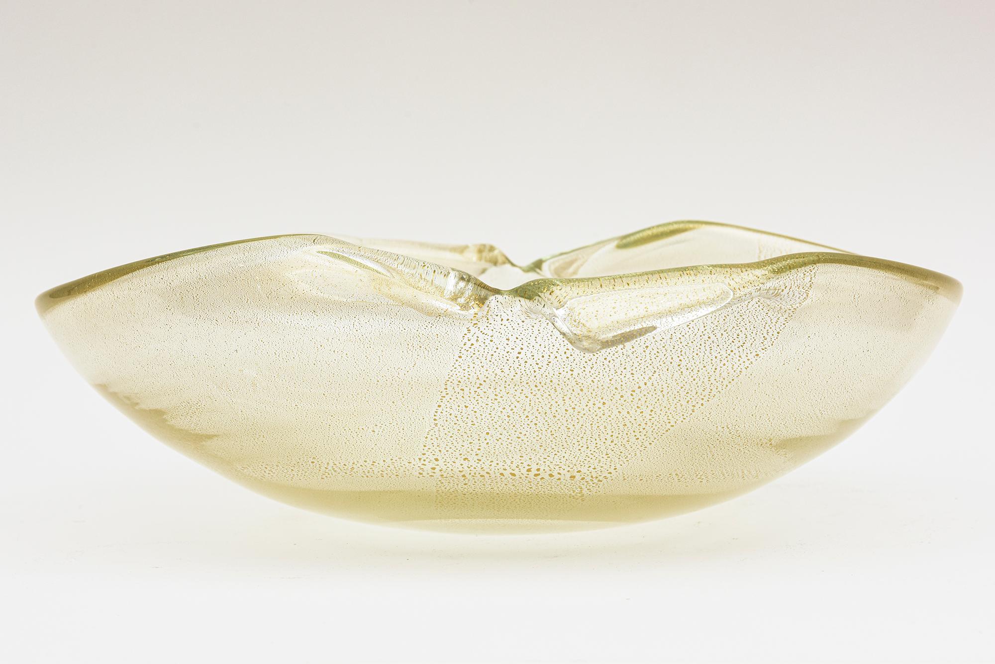 Modern Murano Seguso Signed Gold Aventurine Glass Bowl Vintage Italian Barware For Sale