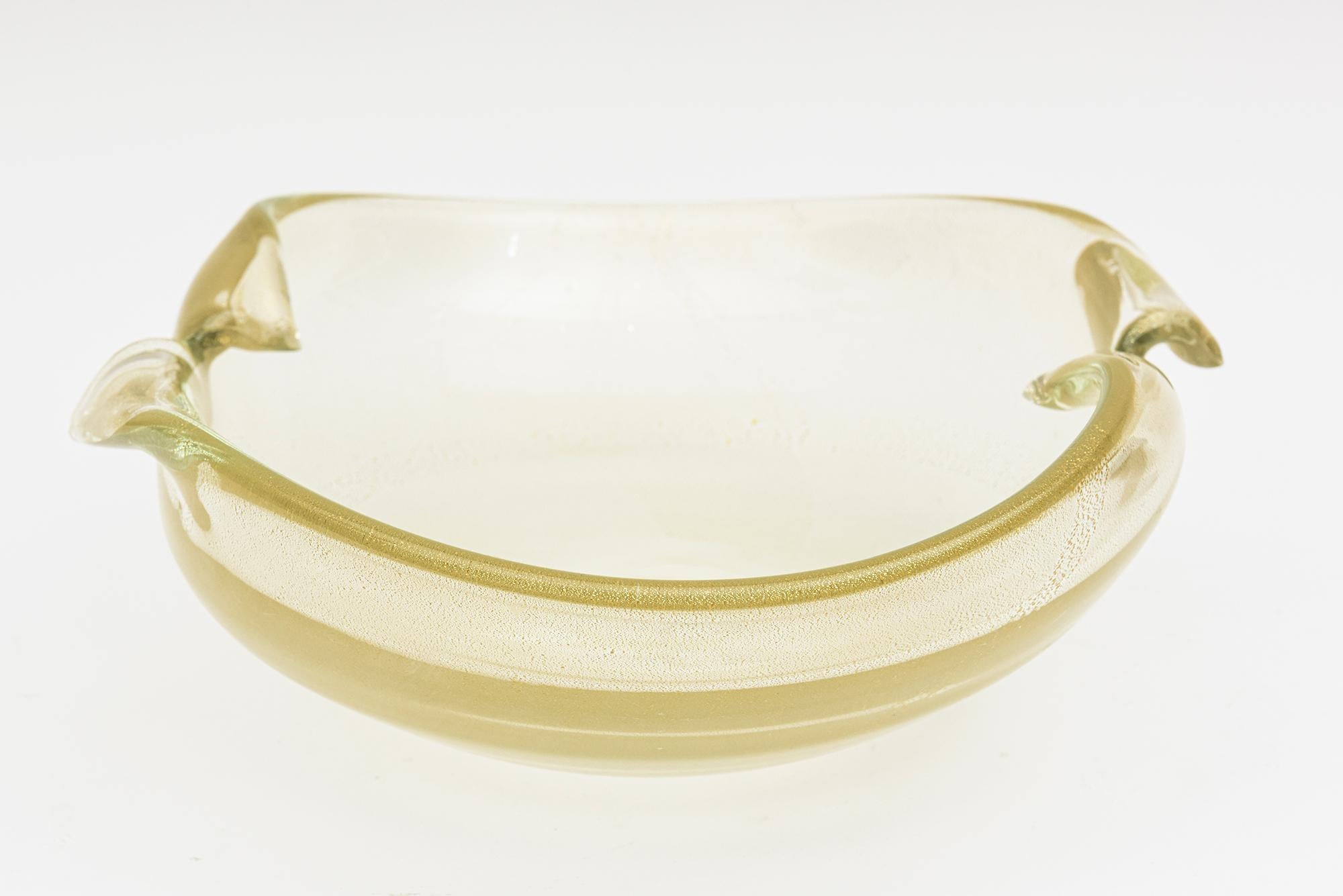 Murano Seguso Signed Gold Aventurine Glass Bowl Vintage Italian Barware In Good Condition For Sale In North Miami, FL