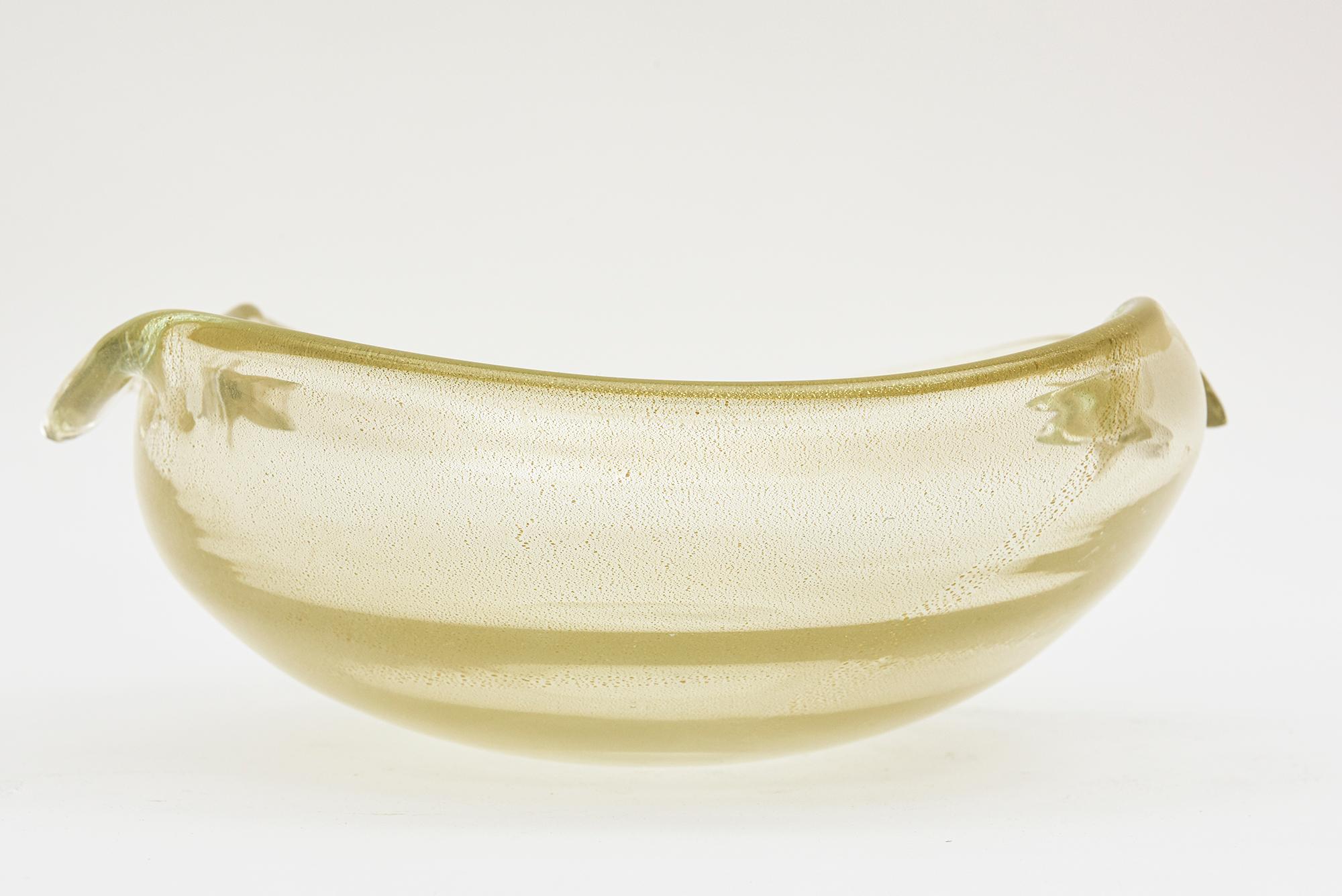 Late 20th Century Murano Seguso Signed Gold Aventurine Glass Bowl Vintage Italian Barware For Sale