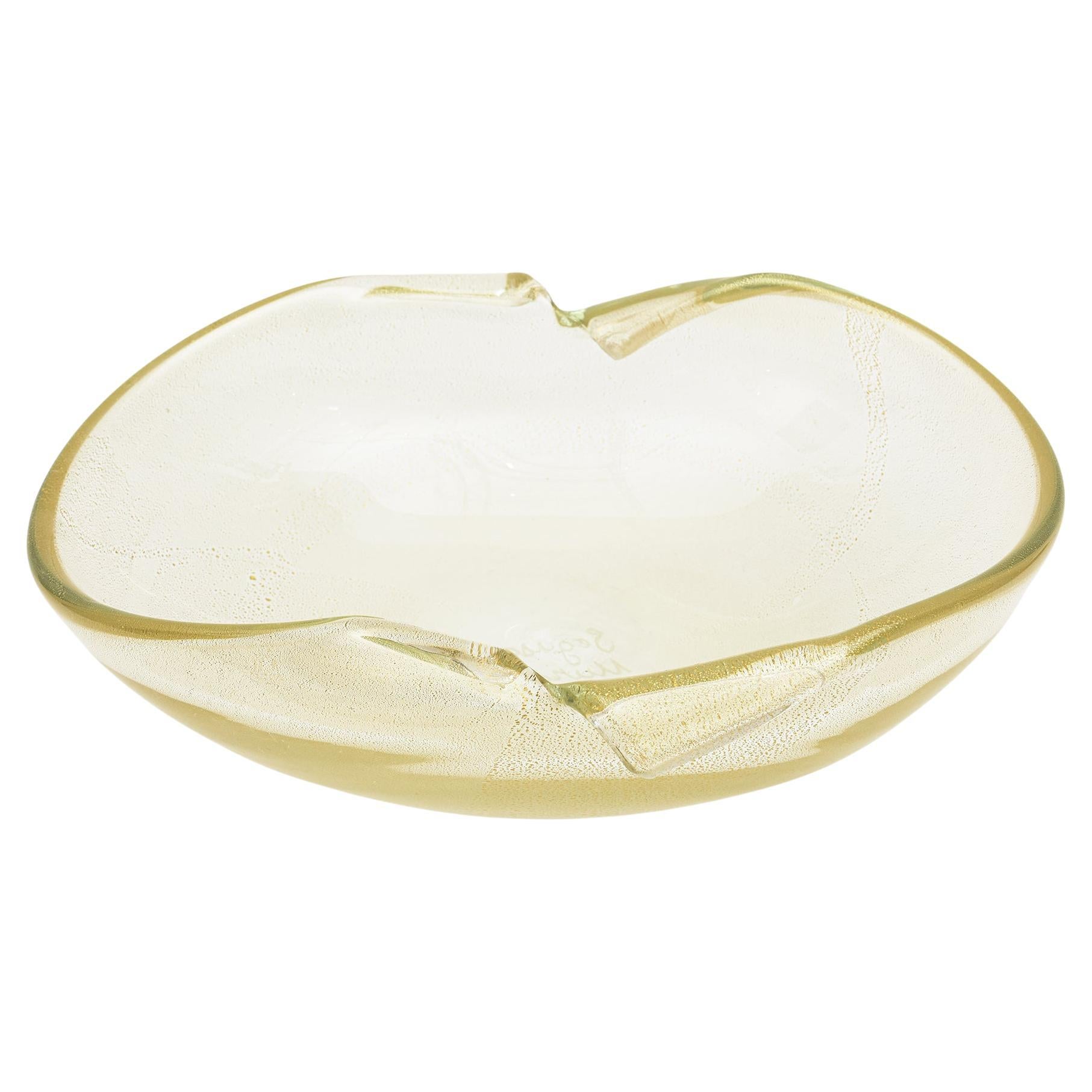 Murano Signed Seguso Gold Aventurine Glass Bowl Italian Barware