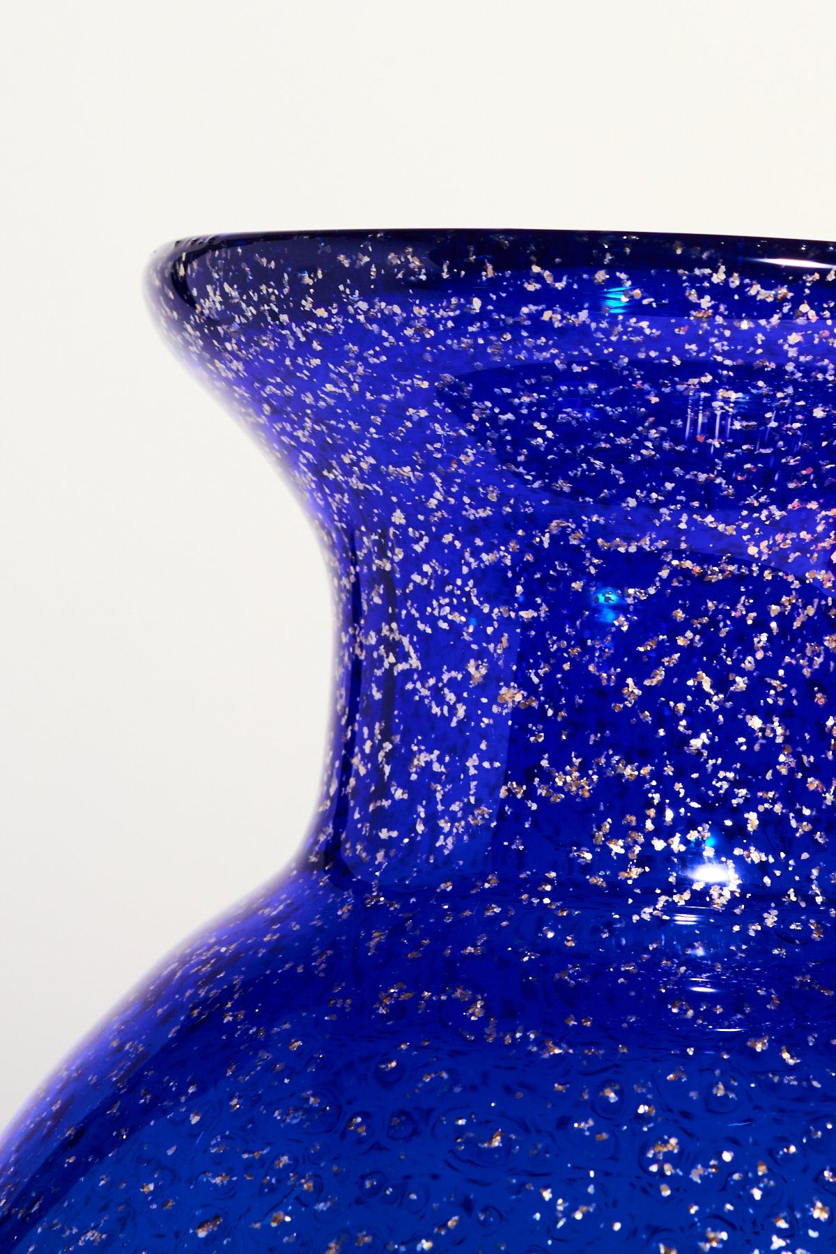 Late 20th Century Murano Signed Silver Flecked Cobalt Vase