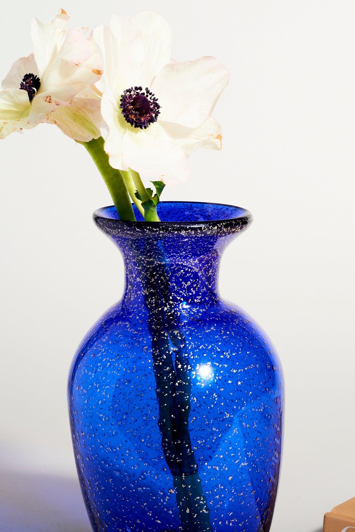 Murano Signed Silver Flecked Cobalt Vase 1
