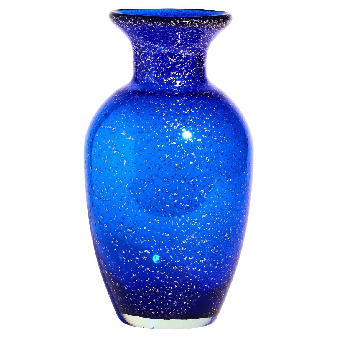 Murano Signed Silver Flecked Cobalt Vase