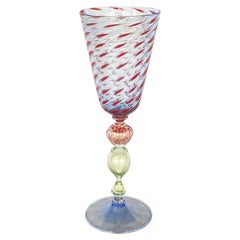 Murano Signed Venetian Italian Vintage Hand Blown Glass Goblet