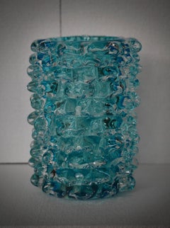 Murano Silvano Signoretto – Runde, aquagrüne Art-Déco-Vase aus Italien, 2000