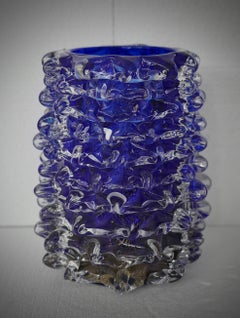 Murano Silvano Signoretto Round Blu Color Art Deco Italian Vase, 2000