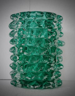 Murano Silvano Signoretto Round Emerald Green Color Art Deco Italian Vase, 2000