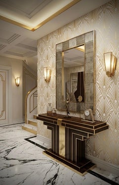 Miroir mural console italien du milieu du siècle en verre d'art et laiton, Murano Silver, 2020
