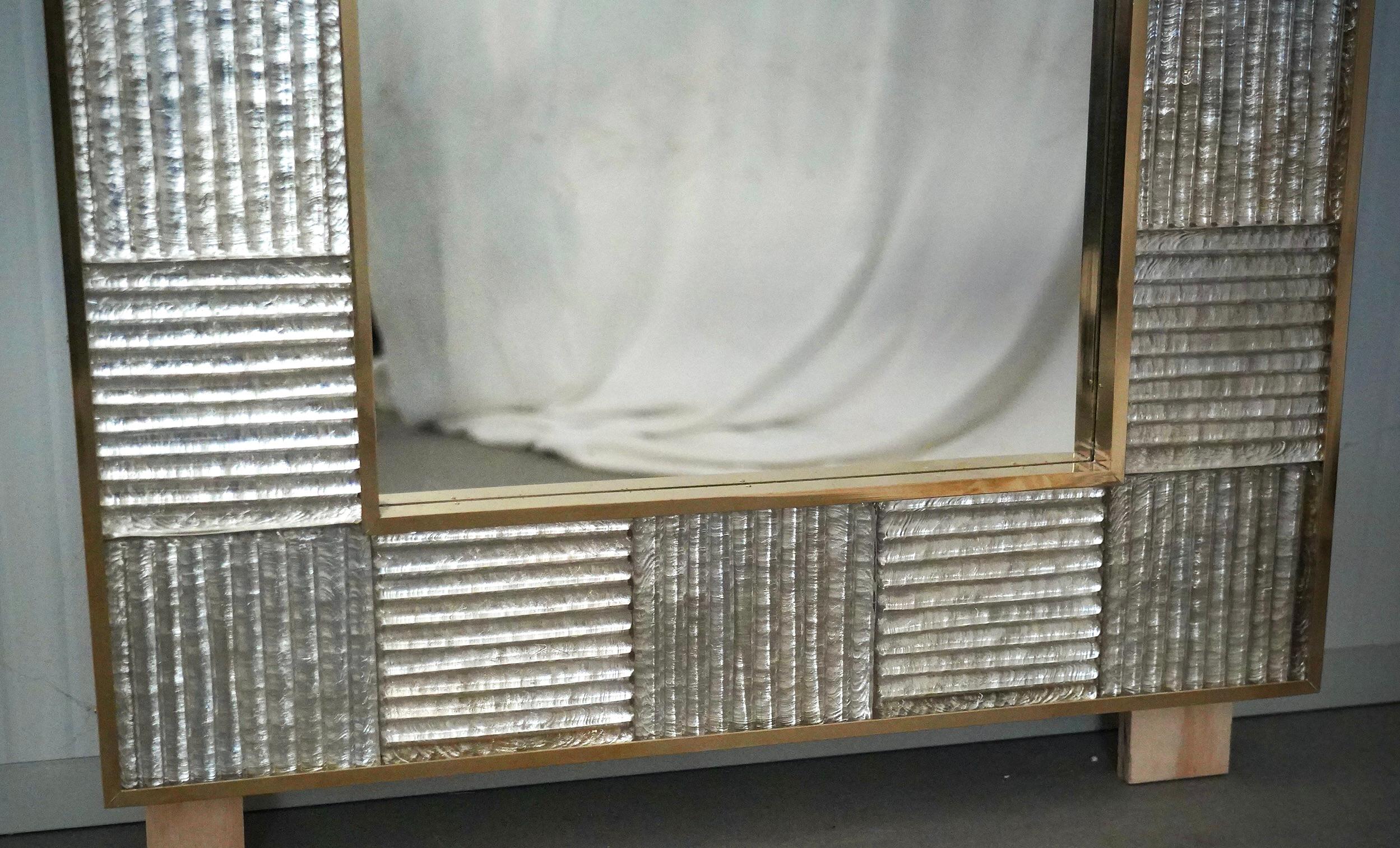 Miroir mural console italien du milieu du siècle en verre d'art et laiton, Murano Silver, 2020 en vente 2