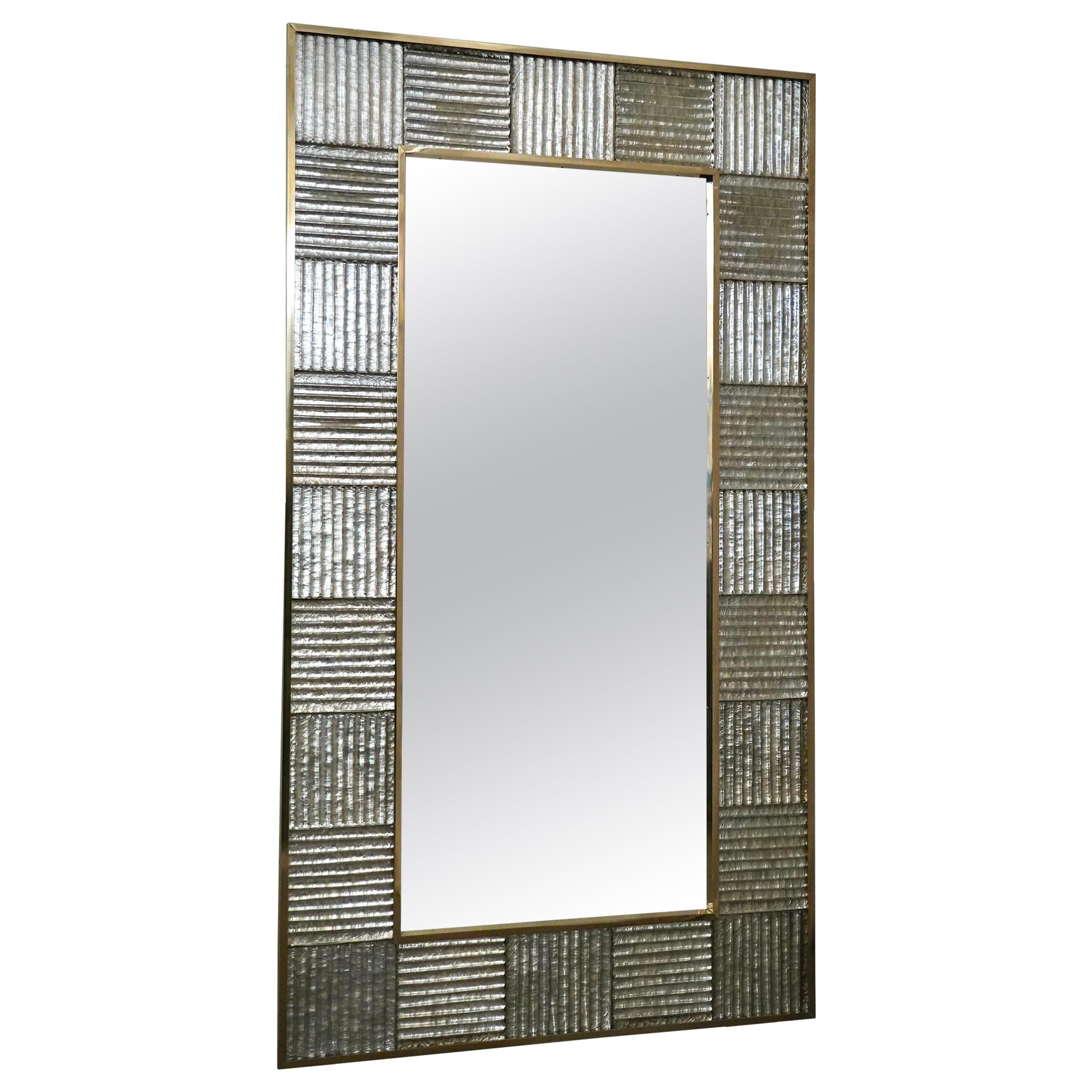 Murano Silver Art Glass and Brass Mid-Century Italian Console Wall Mirror, 2020