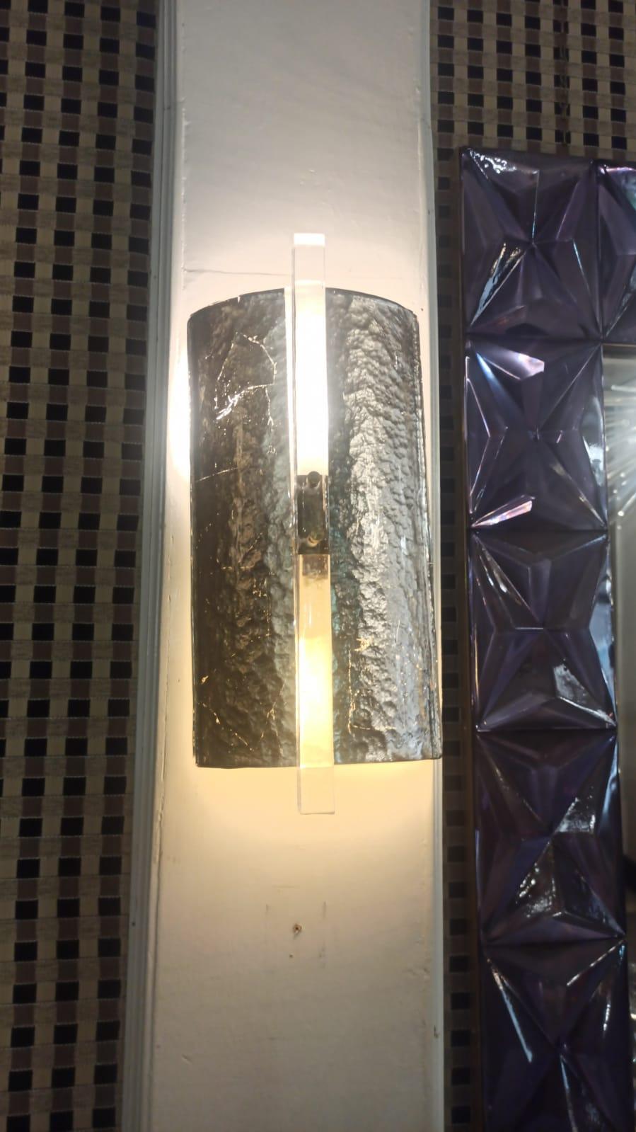Italian Murano Silver Art Glass Mid-Century Wall Light, 1990 For Sale
