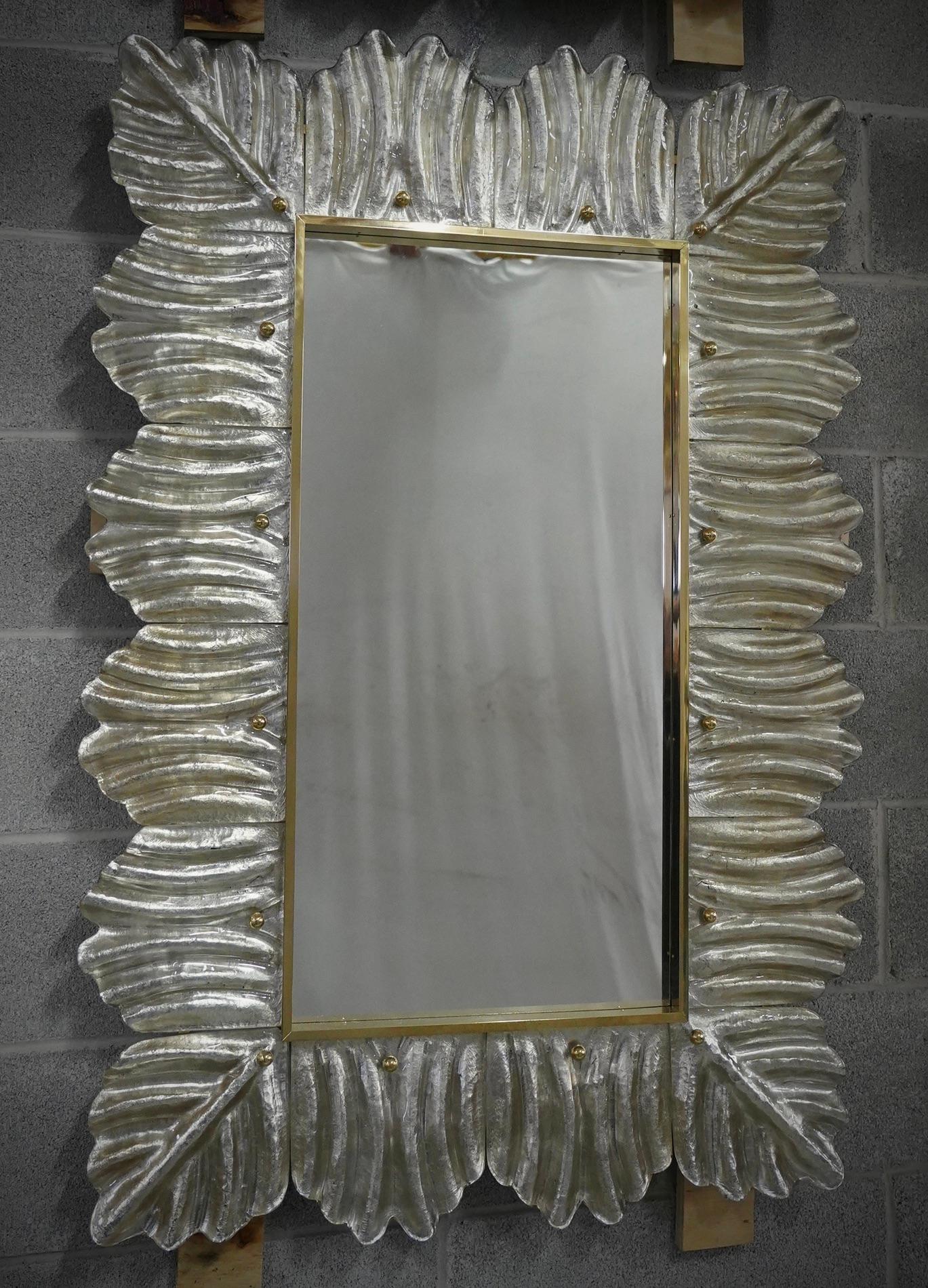Murano Silver Color Glass and Brass Mid-Century Wall Mirror, 2000 In Good Condition For Sale In Rome, IT