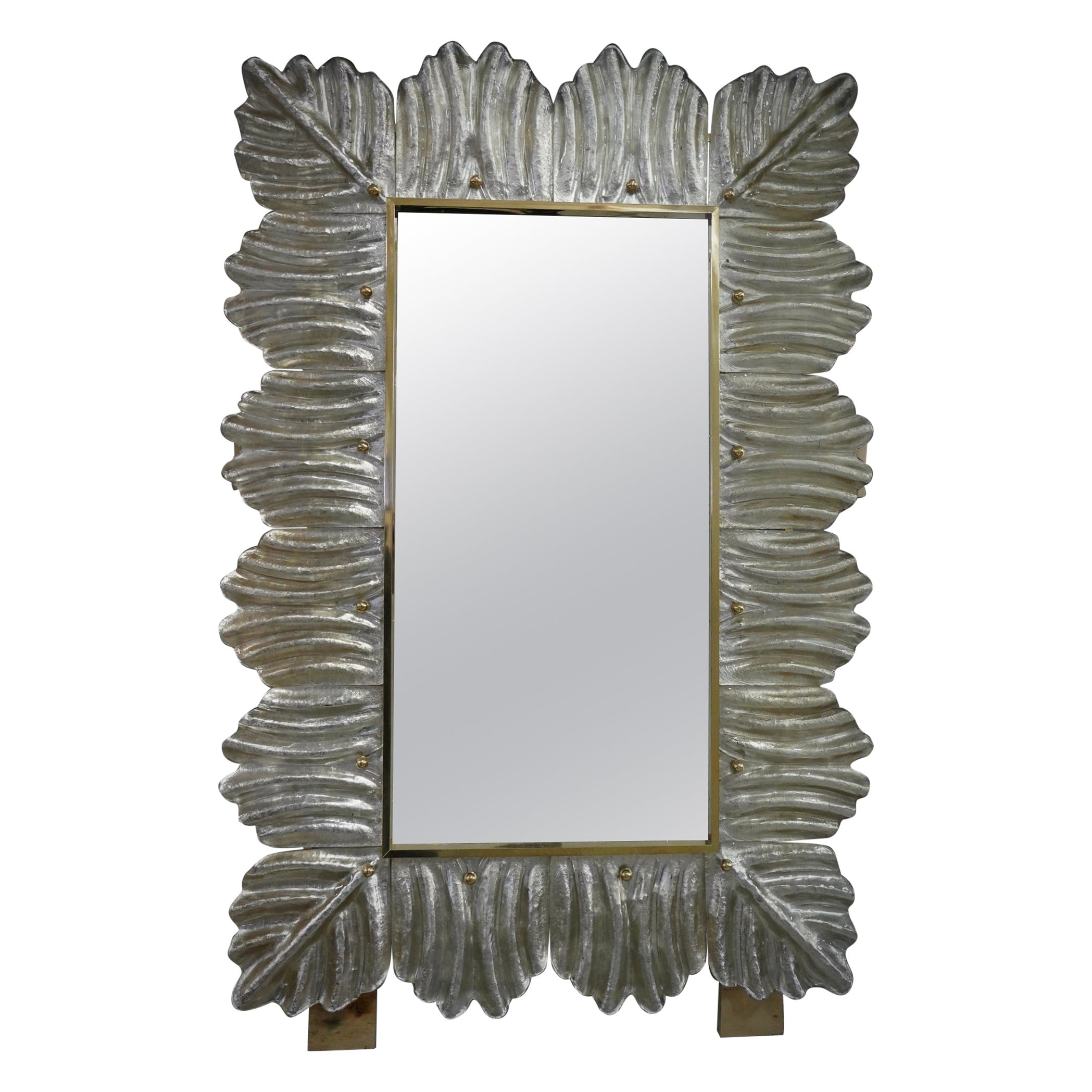 Specchio da parete di Murano in ottone e vetro color argento, 2000