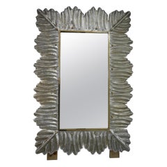 Miroir mural du milieu du siècle en verre argenté et laiton, Murano, 2000