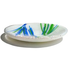 Murano Silver Flecks and Sea Grass Italian Art Glass Low Catchall Jewelry Bowl