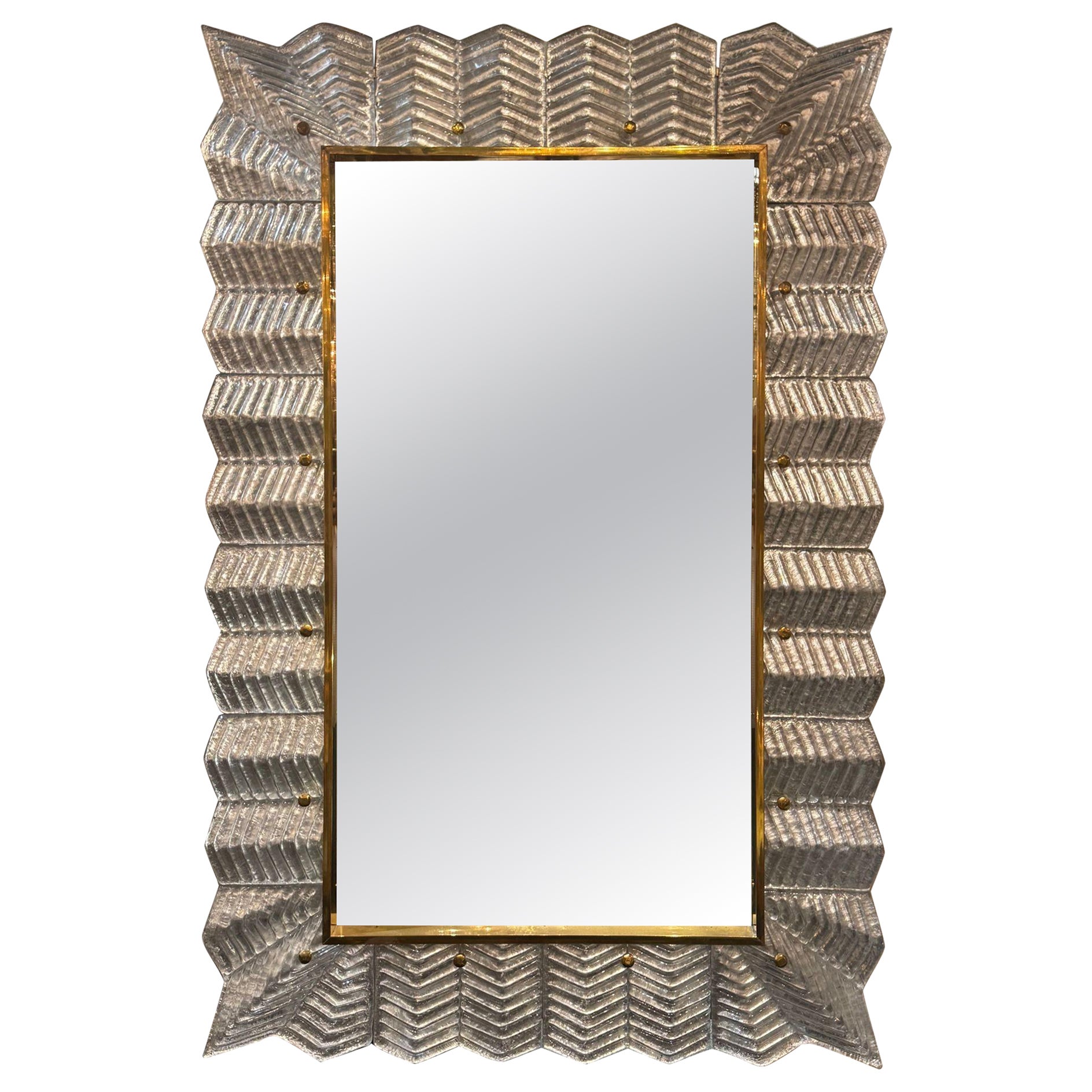 Murano Silver Glass Zigzag Mirror For Sale
