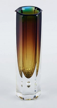 Murano, Slim Vase in Smoky Mouth-Blown Art Glass, Italian Design, 1960s