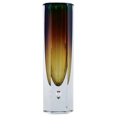 Vase mince de Murano en verre d'art soufflé à la bouche fumé, design italien, années 1960