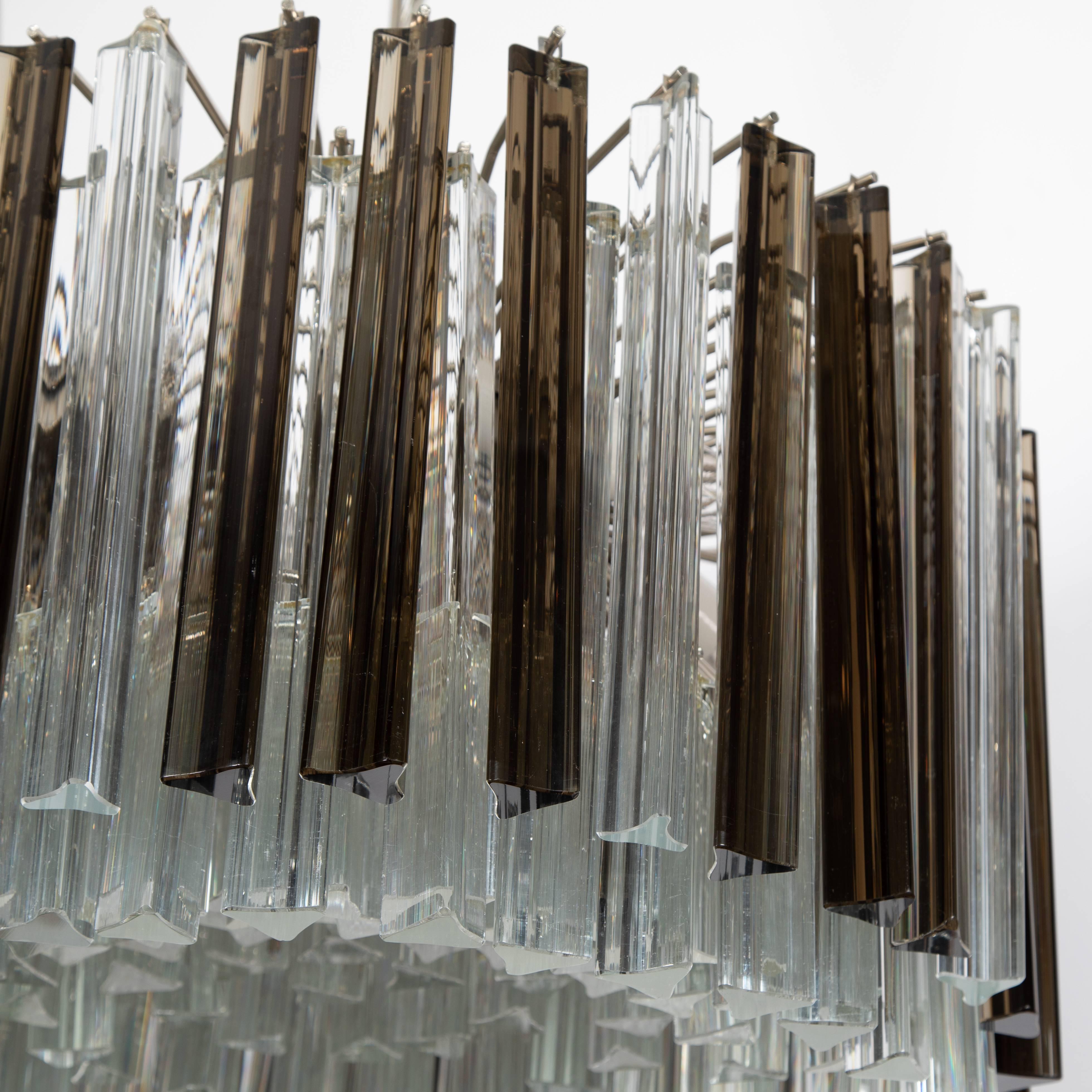 Italian Murano Smoke and Clear Prism Chandelier, circa 1970s For Sale