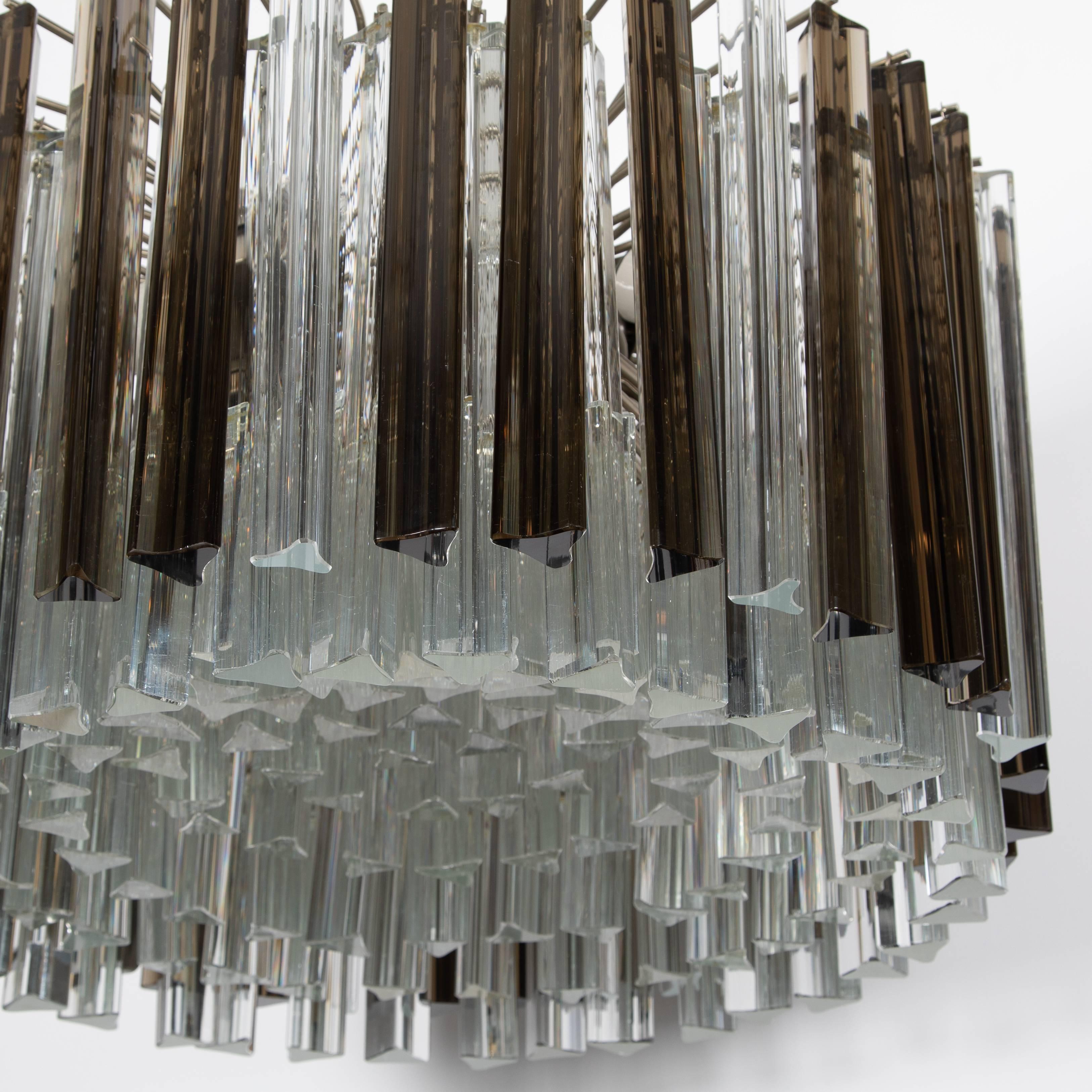 Murano Smoke and Clear Prism Chandelier, circa 1970s In Good Condition For Sale In Brooklyn, NY