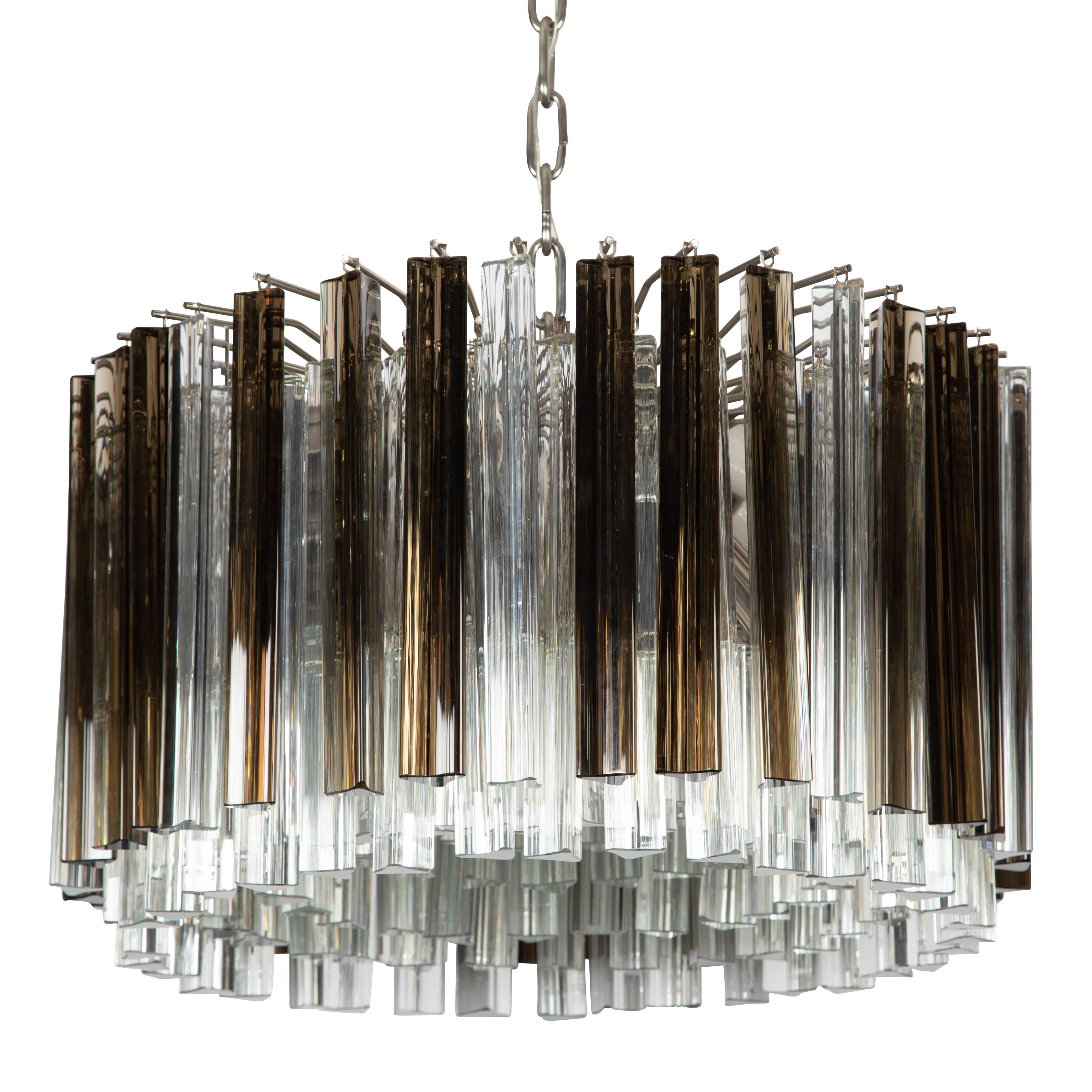 Murano Smoke and Clear Prism Chandelier, circa 1970s For Sale