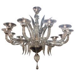 Lampadario in vetro color fumo di Murano a dodici luci