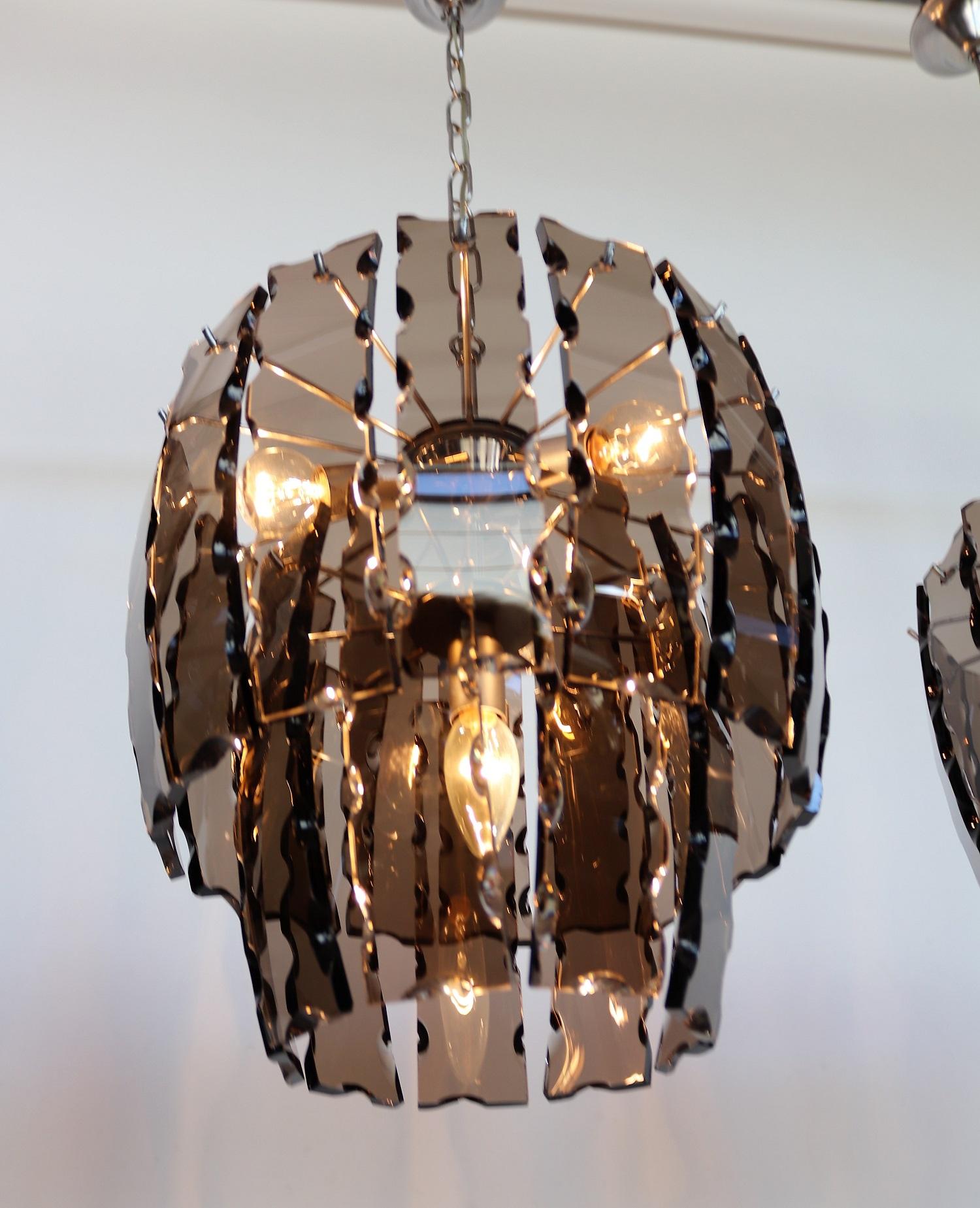 Italian Midcentury Murano Glass and Chrome Chandelier, 1970s 1