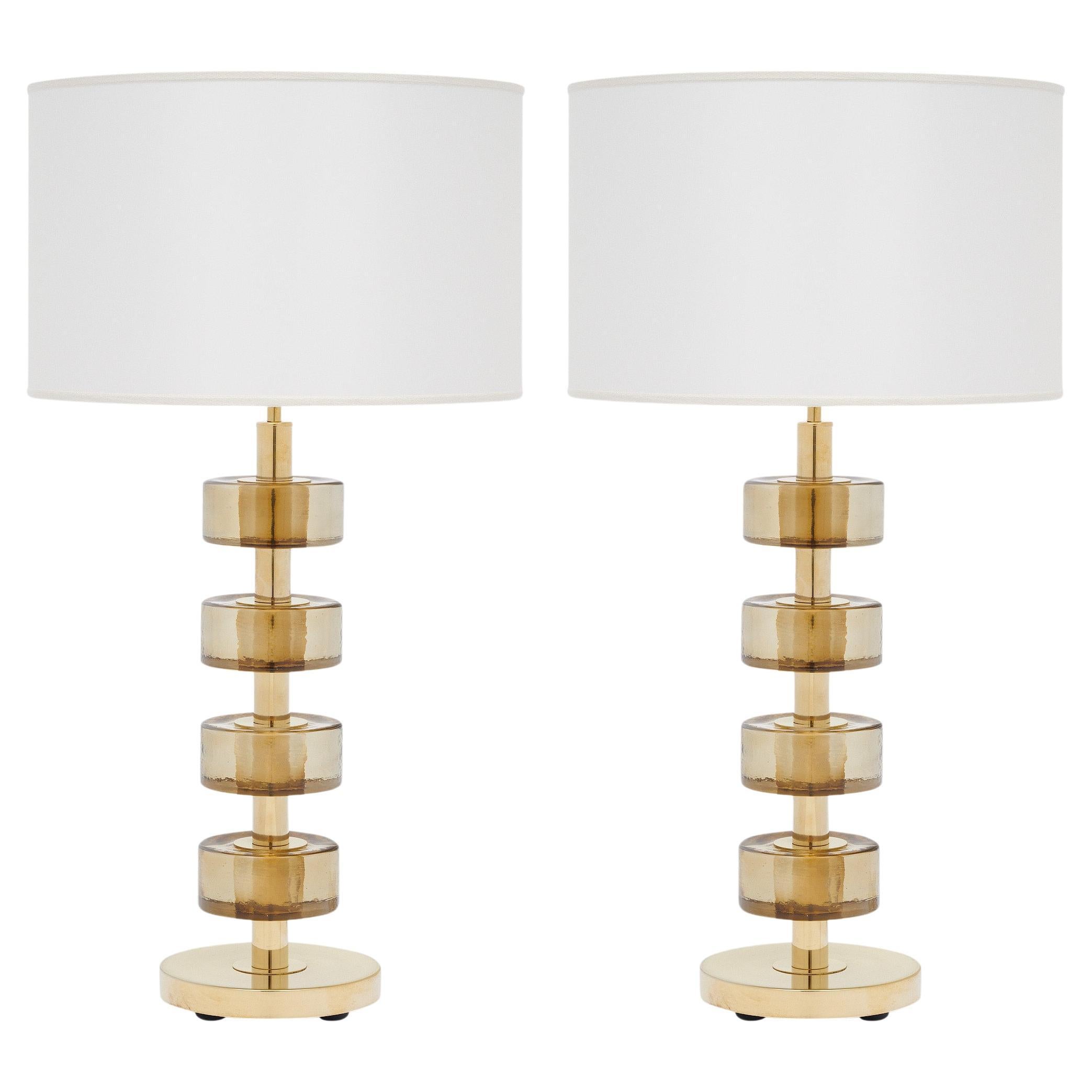 Murano Smoked Glass and Brass Modern Lamps
