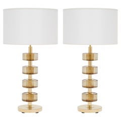 Murano Smoked Glass and Brass Modern Lamps
