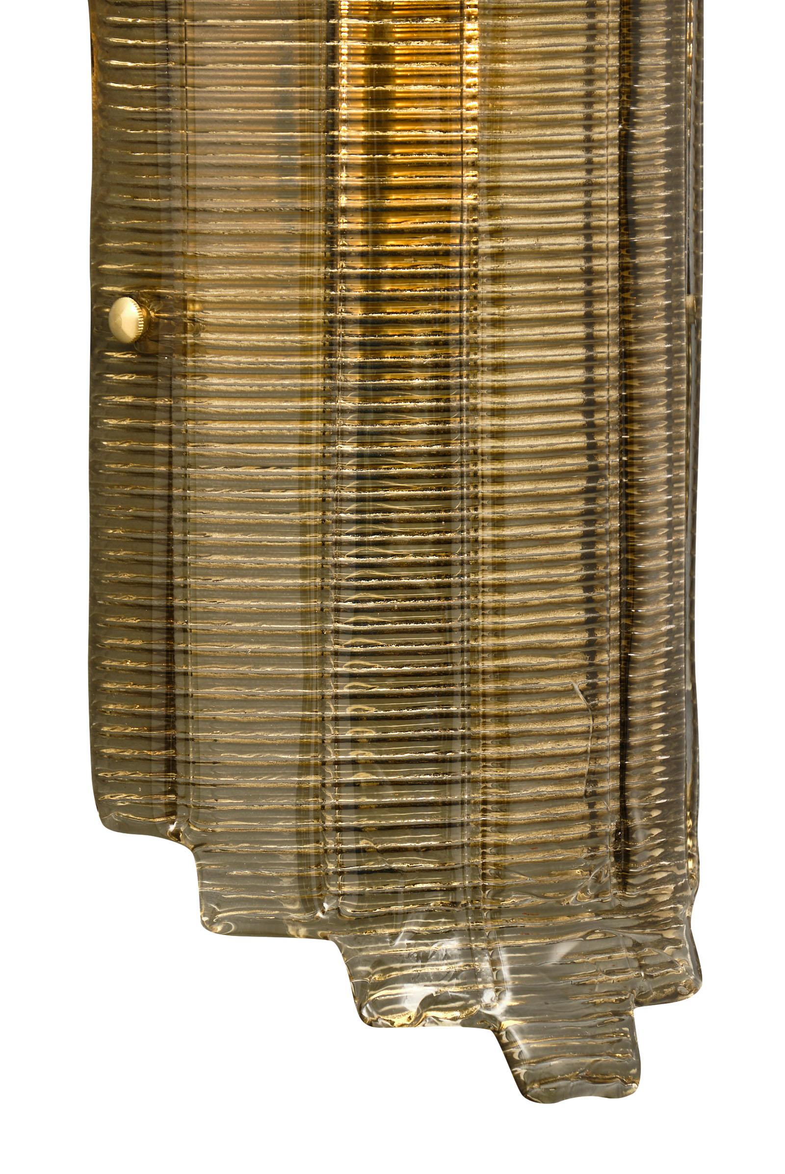 Murano Smoked Glass Ridged Sconces For Sale 3