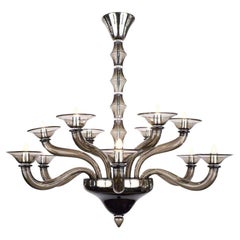 Mid-Century Modern Smoked Gray Murano Glass Chandelier