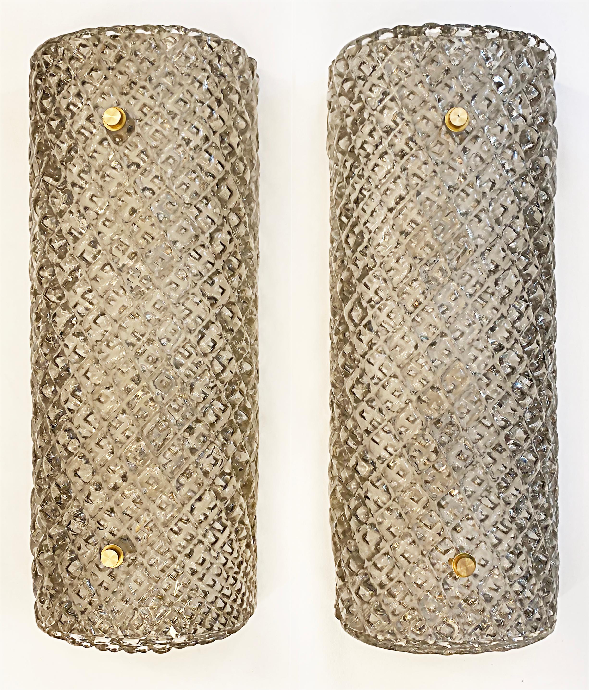 Contemporary Murano Smoked Textured Glass Wall Sconces, Available Now Pair Current Production