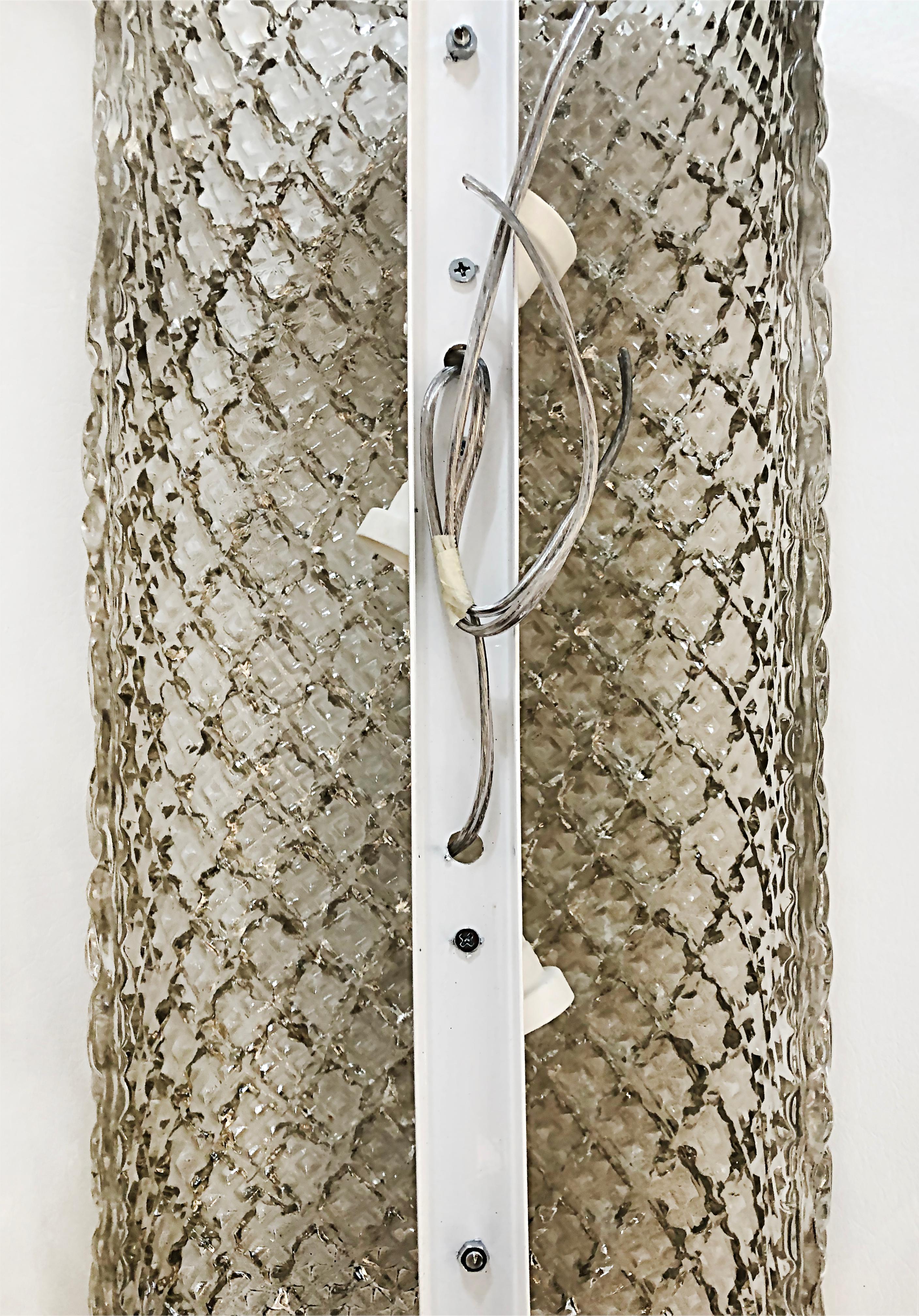 Brass Murano Smoked Textured Glass Wall Sconces, Available Now Pair Current Production