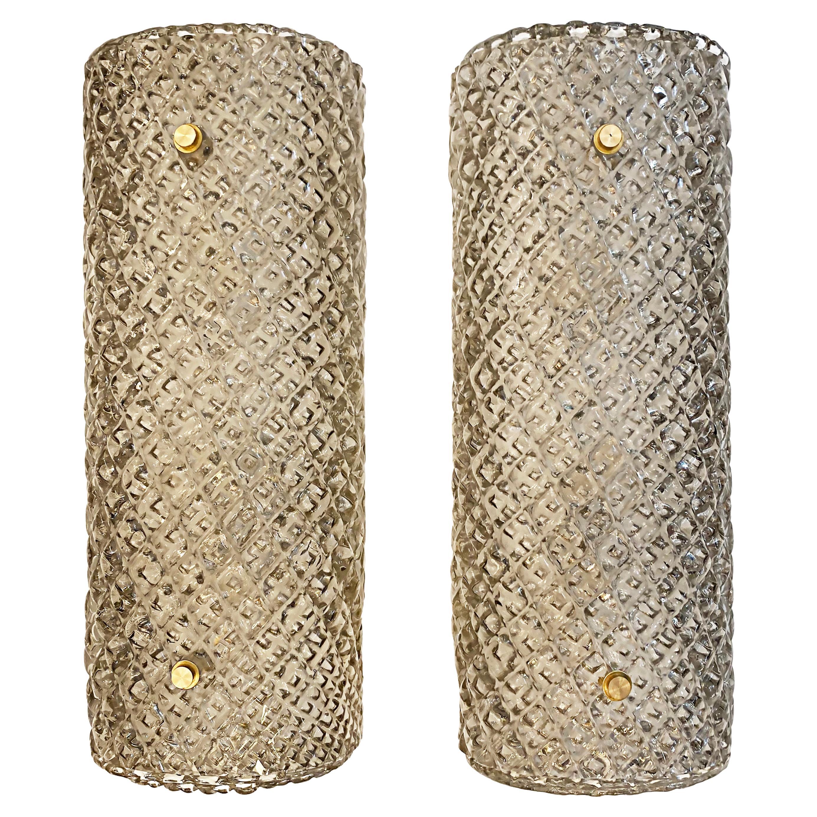 Murano Smoked Textured Glass Wall Sconces, Available Now Pair Current Production