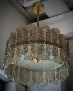 Murano Smoky Art Glass and Brass Round MidCentury Chandelier and Pendant, 2020