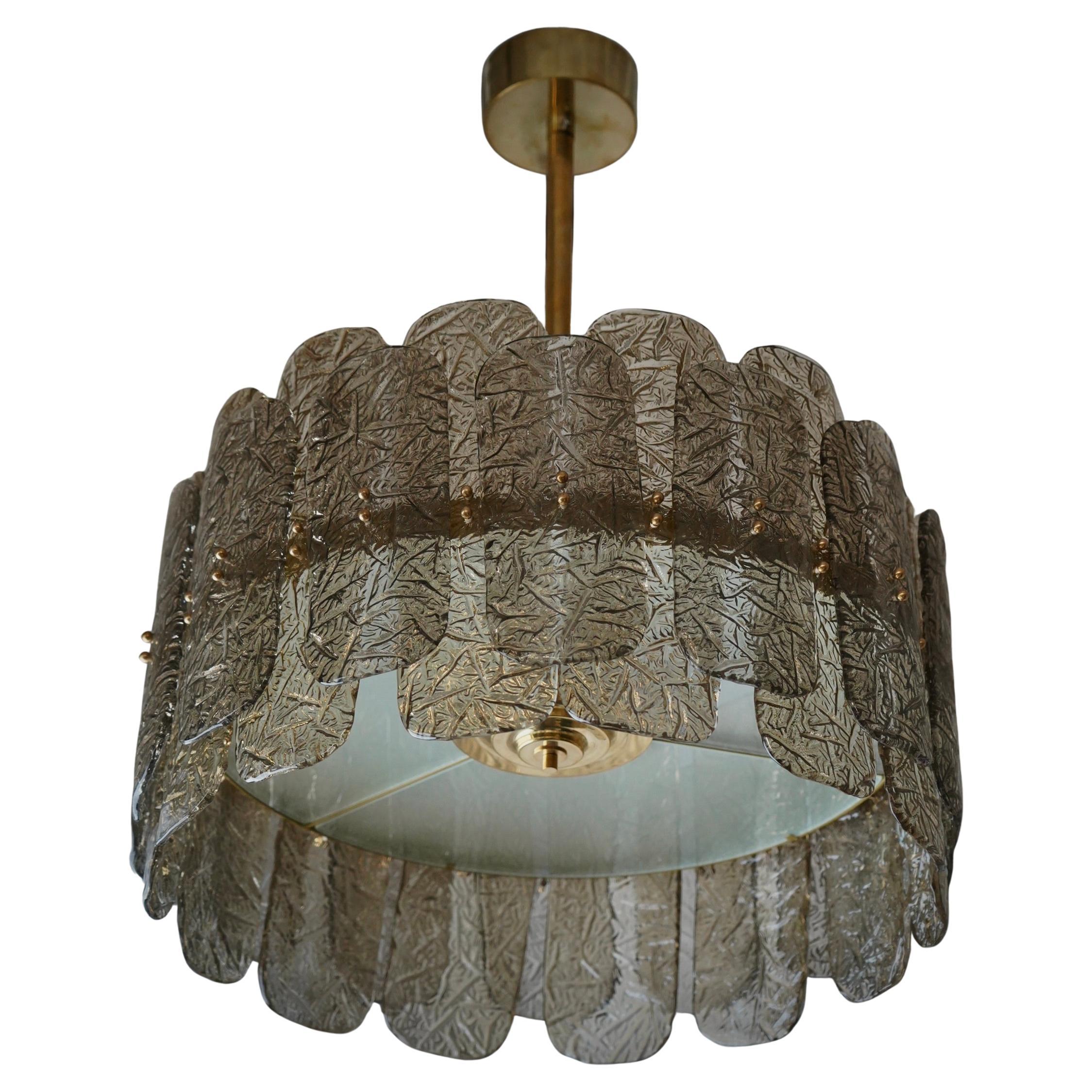 Murano Smoky Art Glass and Brass Round MidCentury Chandelier and Pendant, 2020